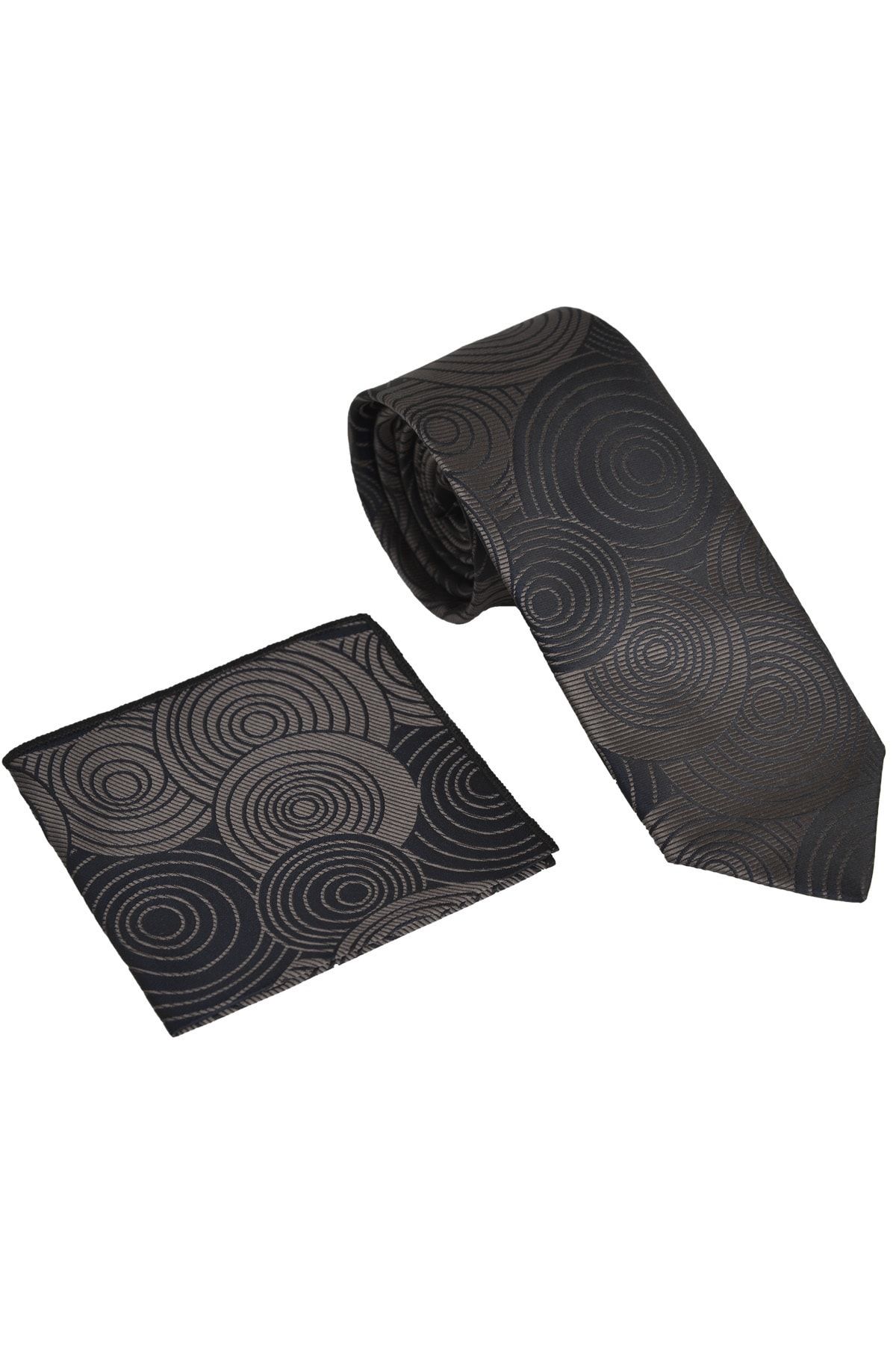 Brianze-Geometric Pattern Mink Tie with Handkerchief 3