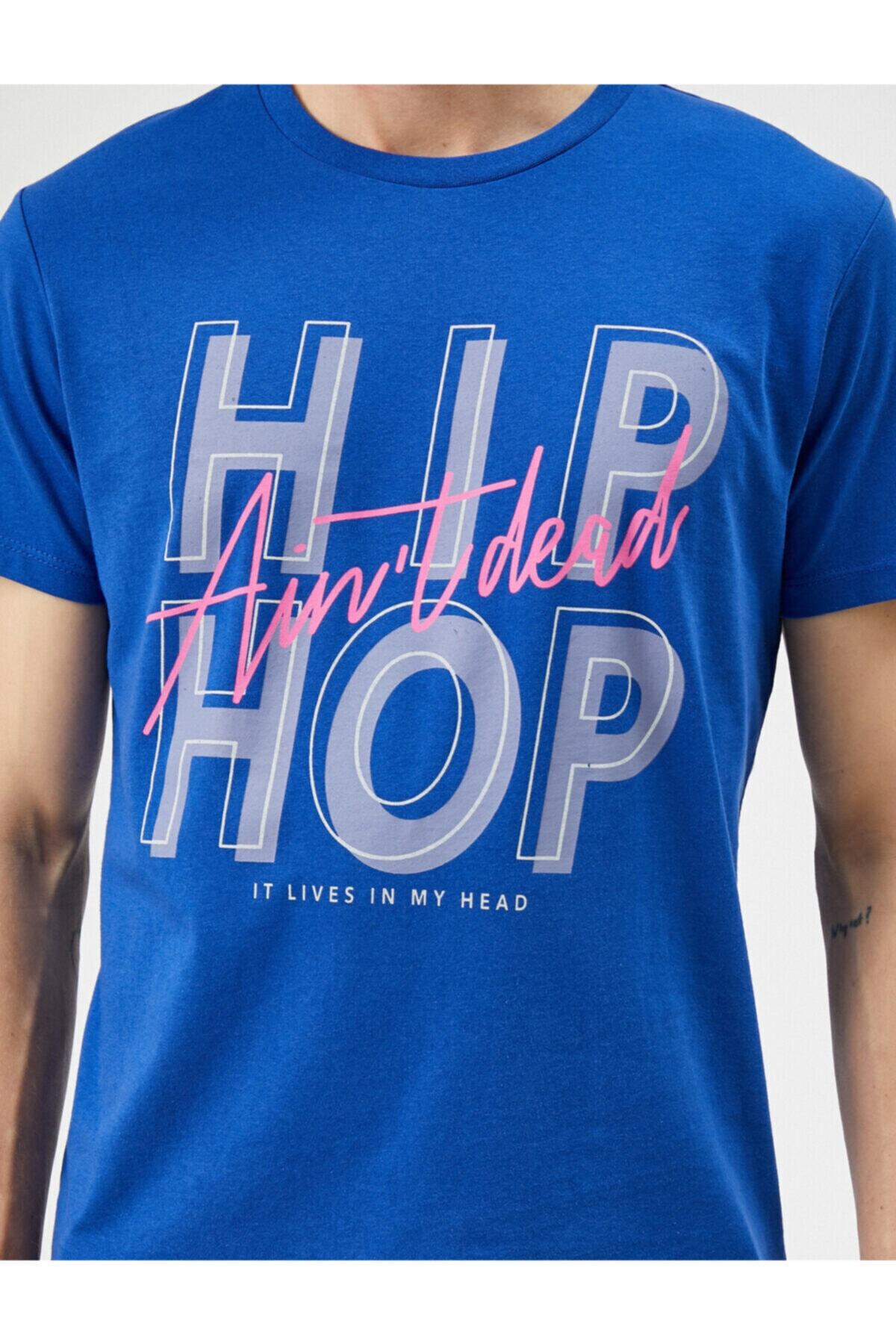 تیشرت مردانه آبی سرمه ای کوتون | 1YAM11948SK اورجینال - تصویر 5