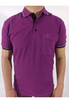 Erkek Mor Düğmeli Polo Yaka Cepli T-shirt-ad66