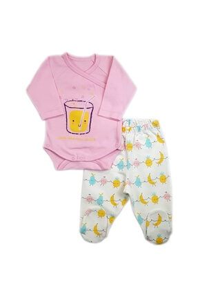 Kız Bebek Pembe Zıbın Body Patikli Pijama Takımı LG 5434