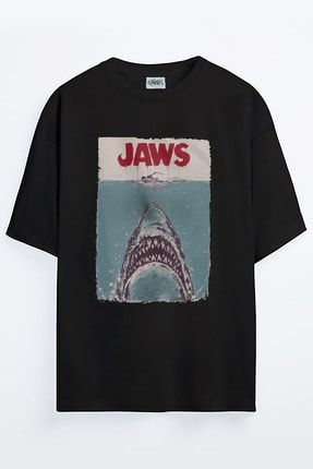 Köpekbalığı Jaws Baskılı Unisex Oversize T-shirt köpekbalıgı