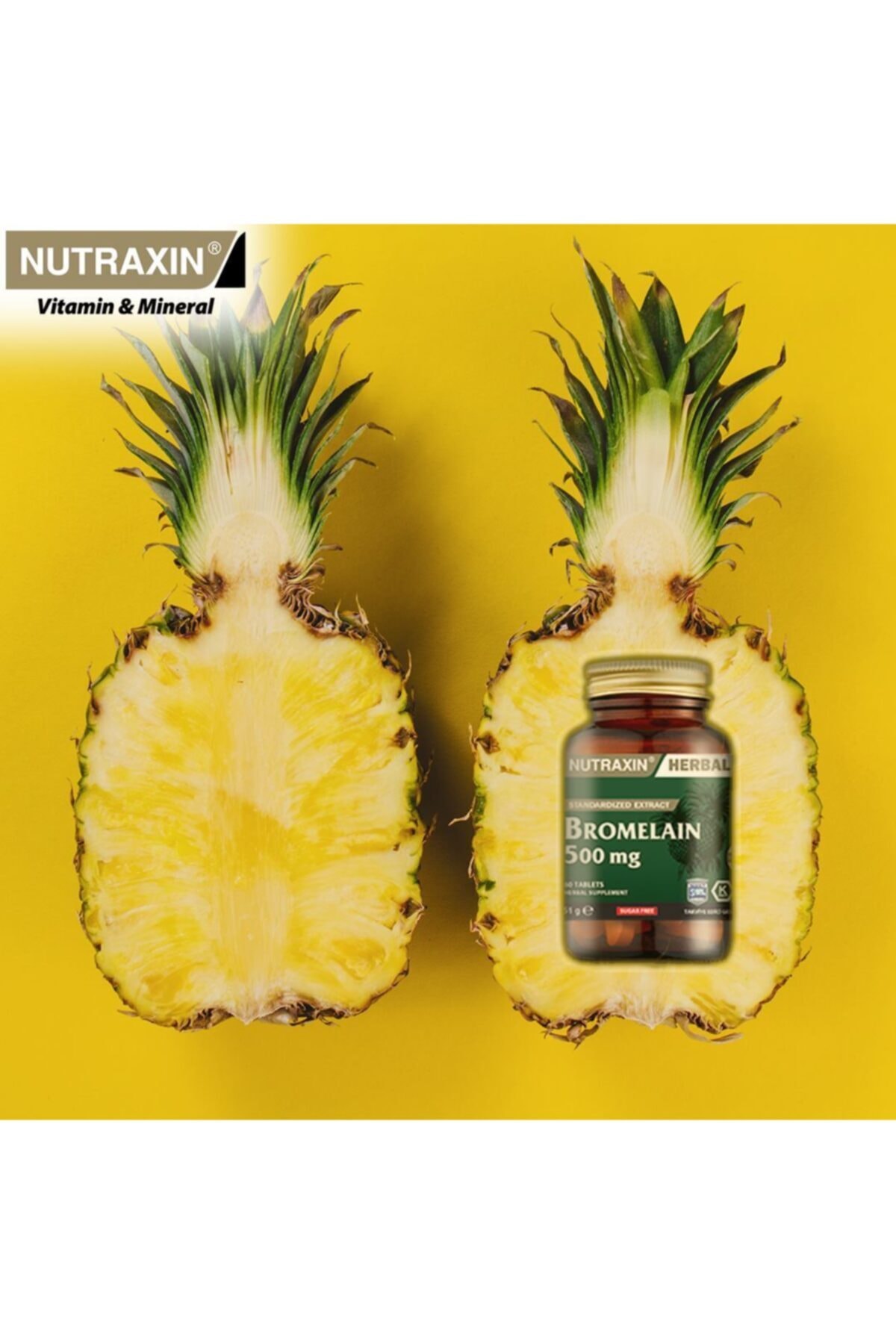 بروملین 500 میلی گرم 60 قرص + جعبه قرص Nutraxin اورجینال - تصویر 2