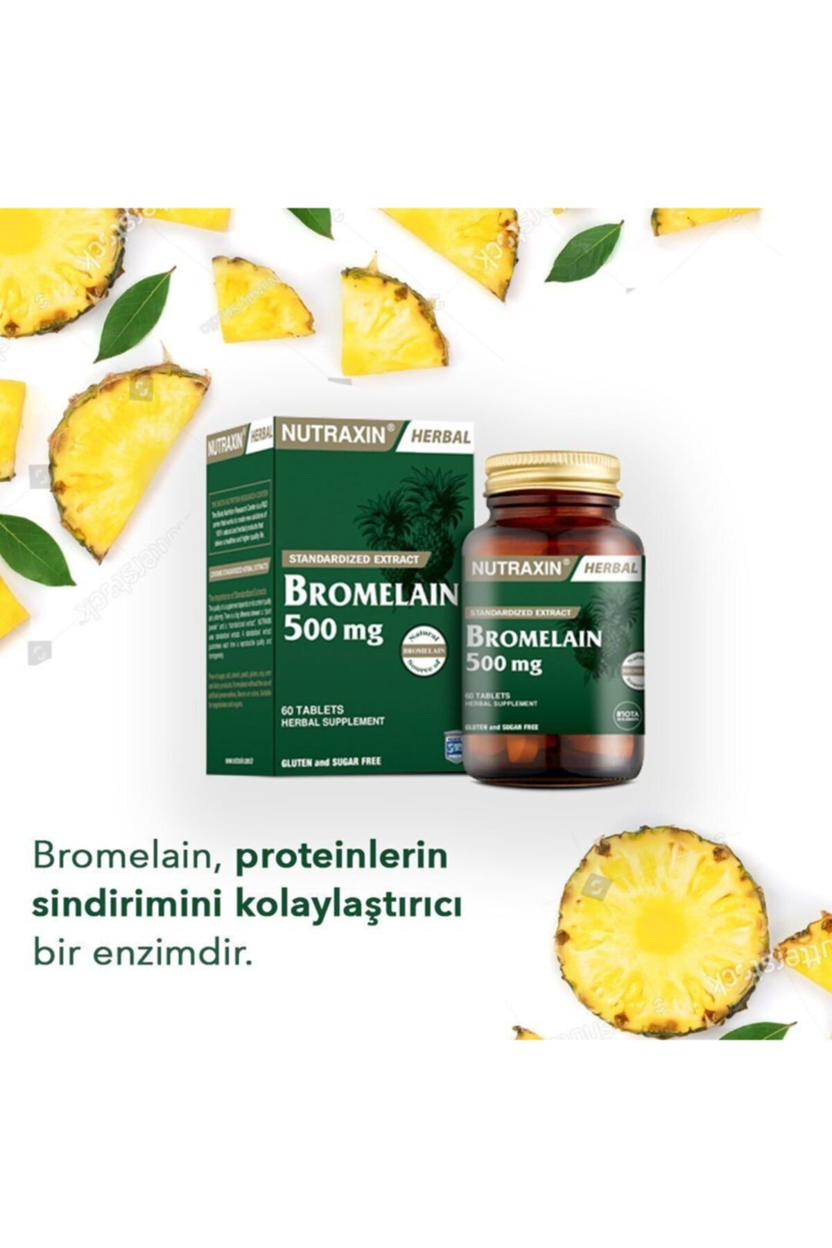بروملین 500 میلی گرم 60 قرص + جعبه قرص Nutraxin اورجینال - تصویر 5