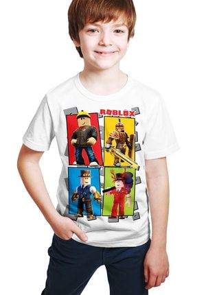 Unisex Çocuk Beyaz Roblox Dörtlüsü Baskılı T-Shirt ACRRBLFOURE