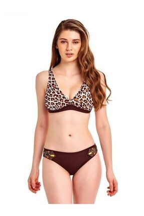 Kadın Kahverengi Leopar Desenli Toparlayıcı Bikini Takımı ARG 1095-7014
