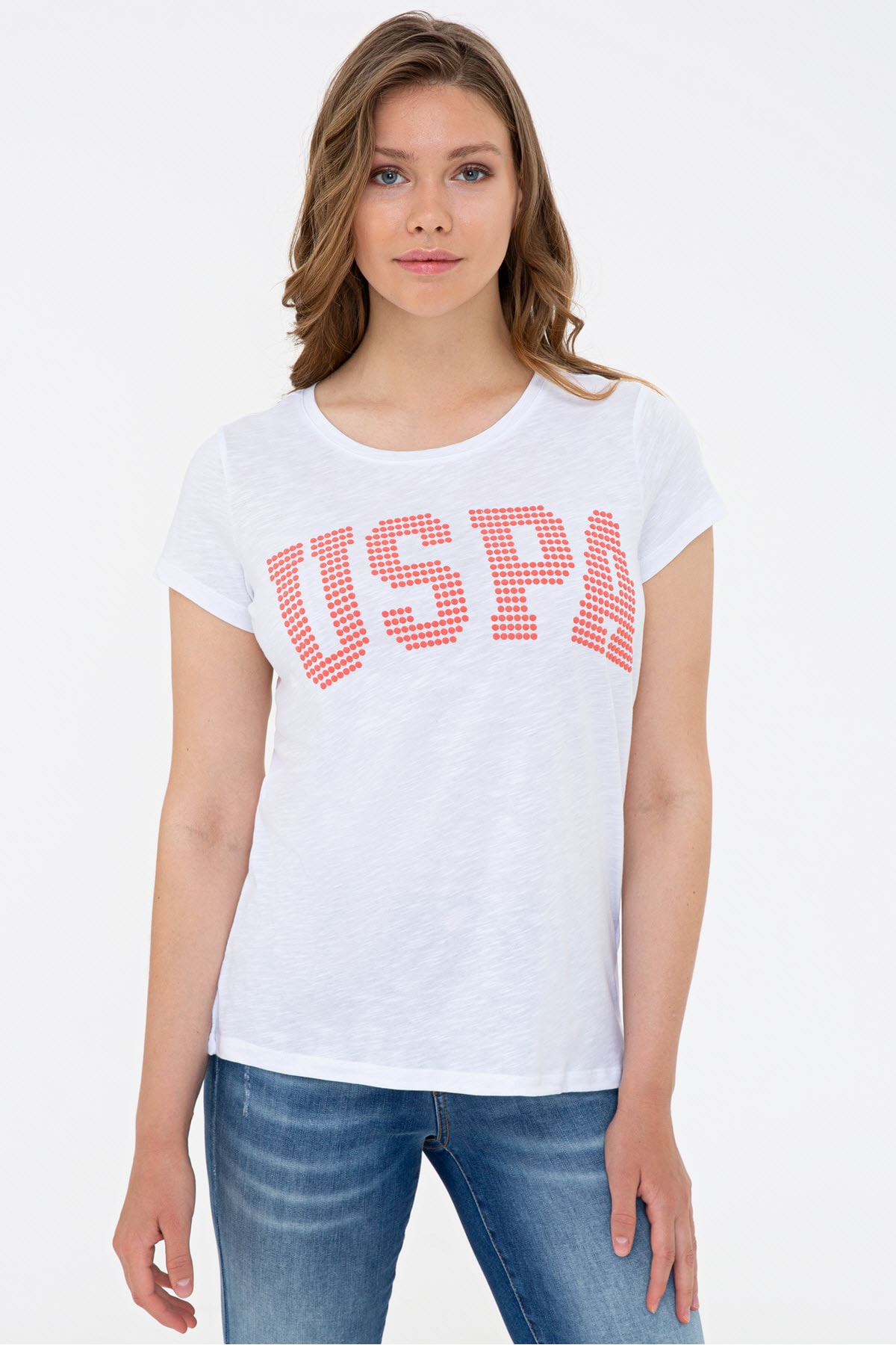 تیشرت زنانه سفید پولو با USPA نوشته Us polo