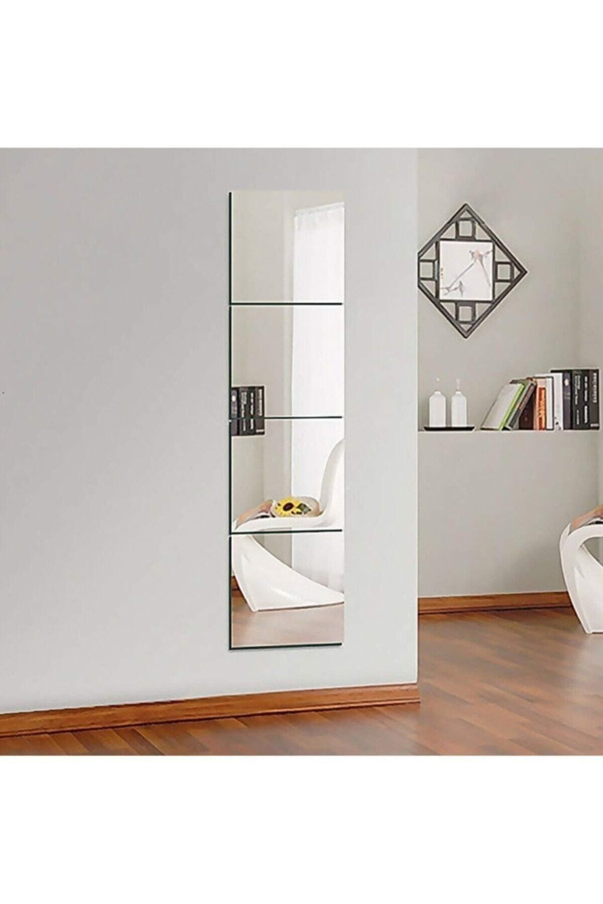 Ev Dekrorasyon Dekoratif 4 Adet 25x25 Kare Akrilik Gümüş Pleksi Ayna