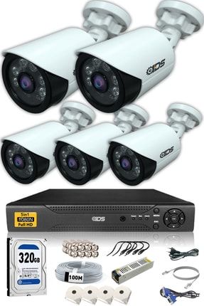 5 Kameralı 5mp Lensli 1080p Fullhd Kamera Seti - Gece Görüşlü - Su Geçirmez - Cepten Izle DS-2020HDSET5
