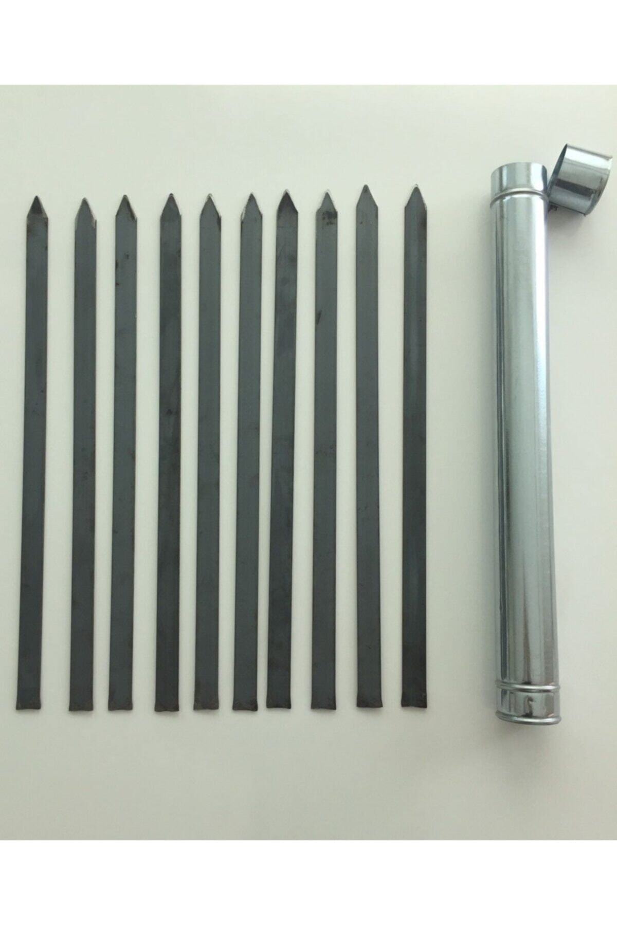 mobilreyon - Adana Kebap Şişi 60-2,5 Cm - 10 Adet Silme Kıyma Şişi + Şiş Kabı + Köz Maşası