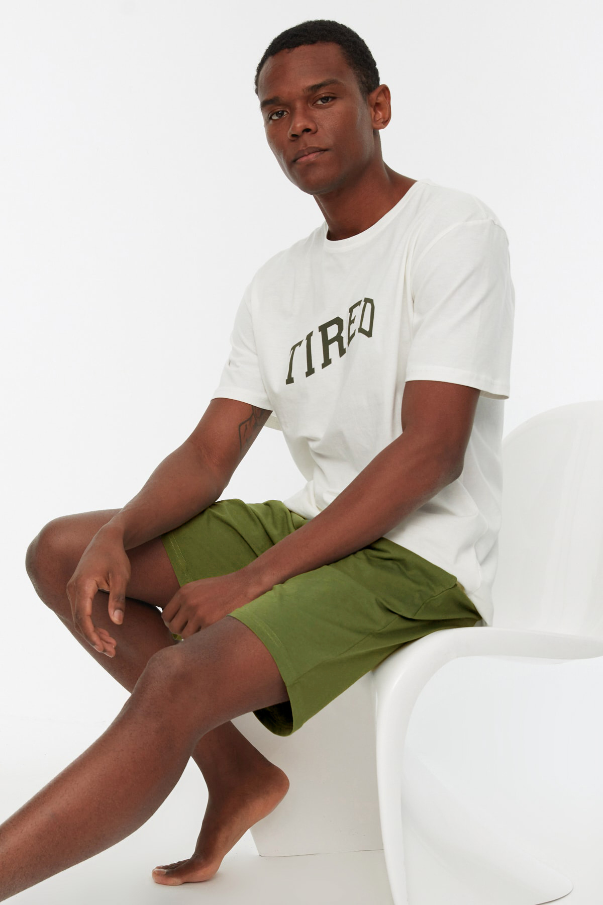 Trendyol Collection-Khaki Pletené šortky Pyžamo Set THMSS21PT0312 10