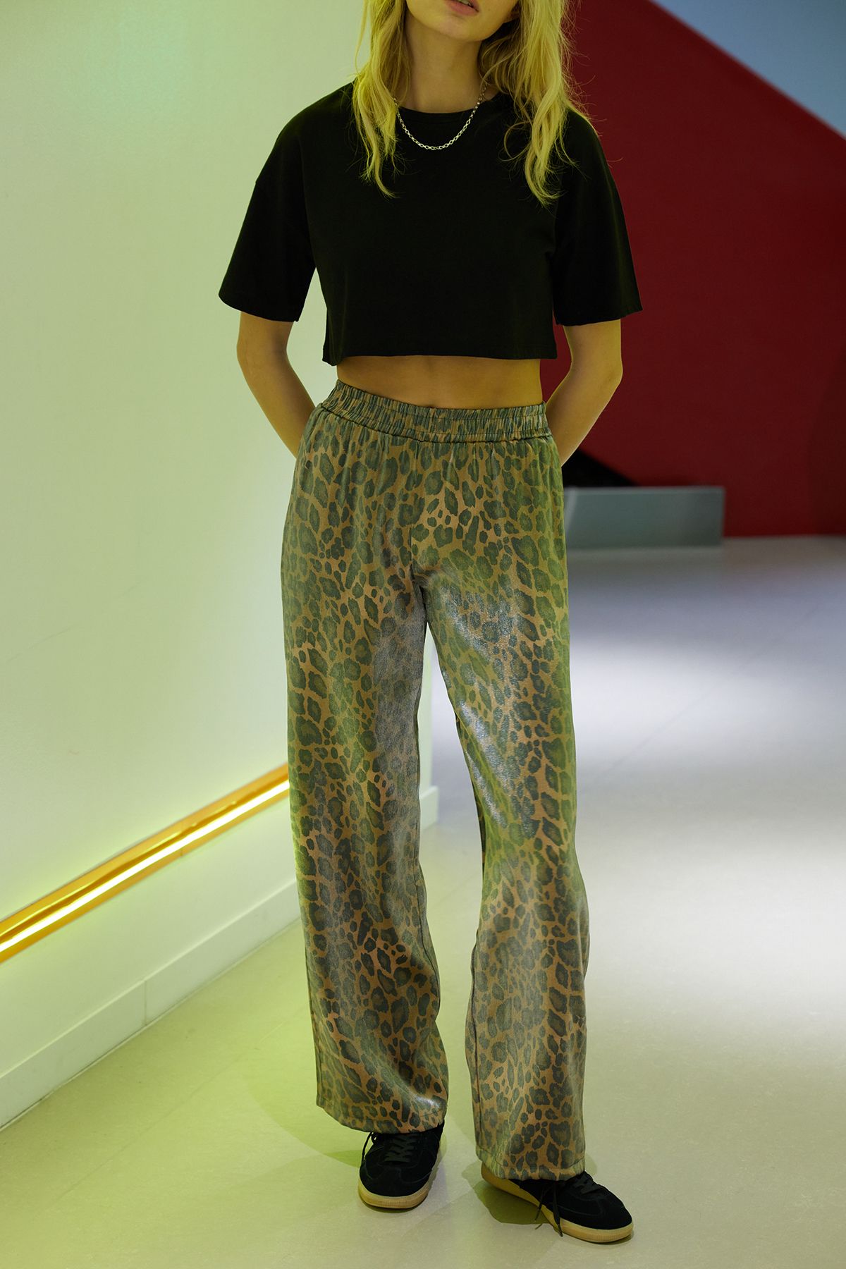 Edit by Trendyol-Multicolored Leopard Patterned Satin Woven Trousers with Elastic Waist TEDAW24PL00004 2