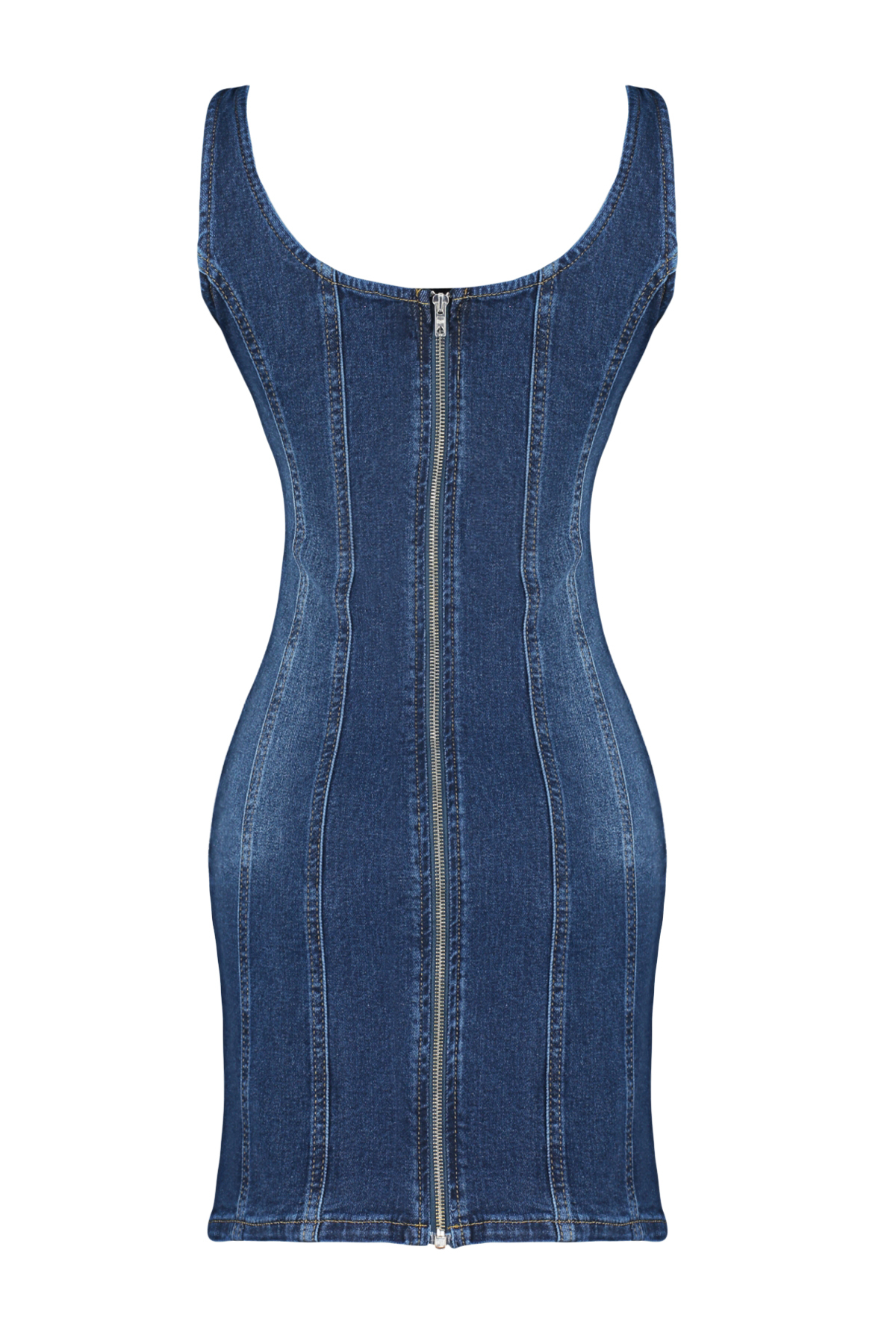 Trendyolmilla  Mavi Dikiş Detaylı Fitted/Vücuda Oturan Mini Comfort/Esnek Denim Elbise TWOSS24EL00284 - Görsel 14