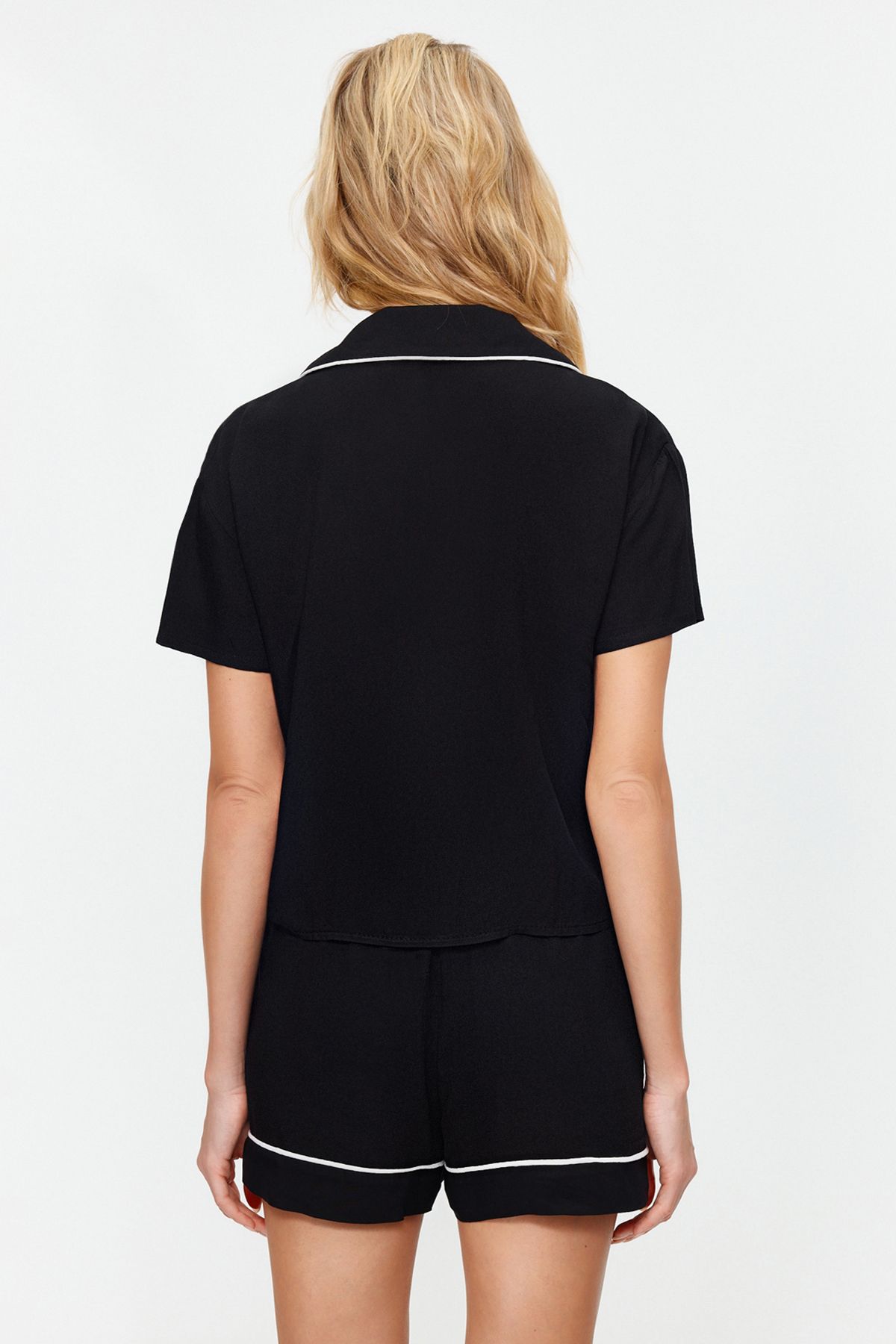 Trendyol Collection-Black Piping Detail Viscose Shorts Woven Pajamas Set Thmss24Pt00051 6