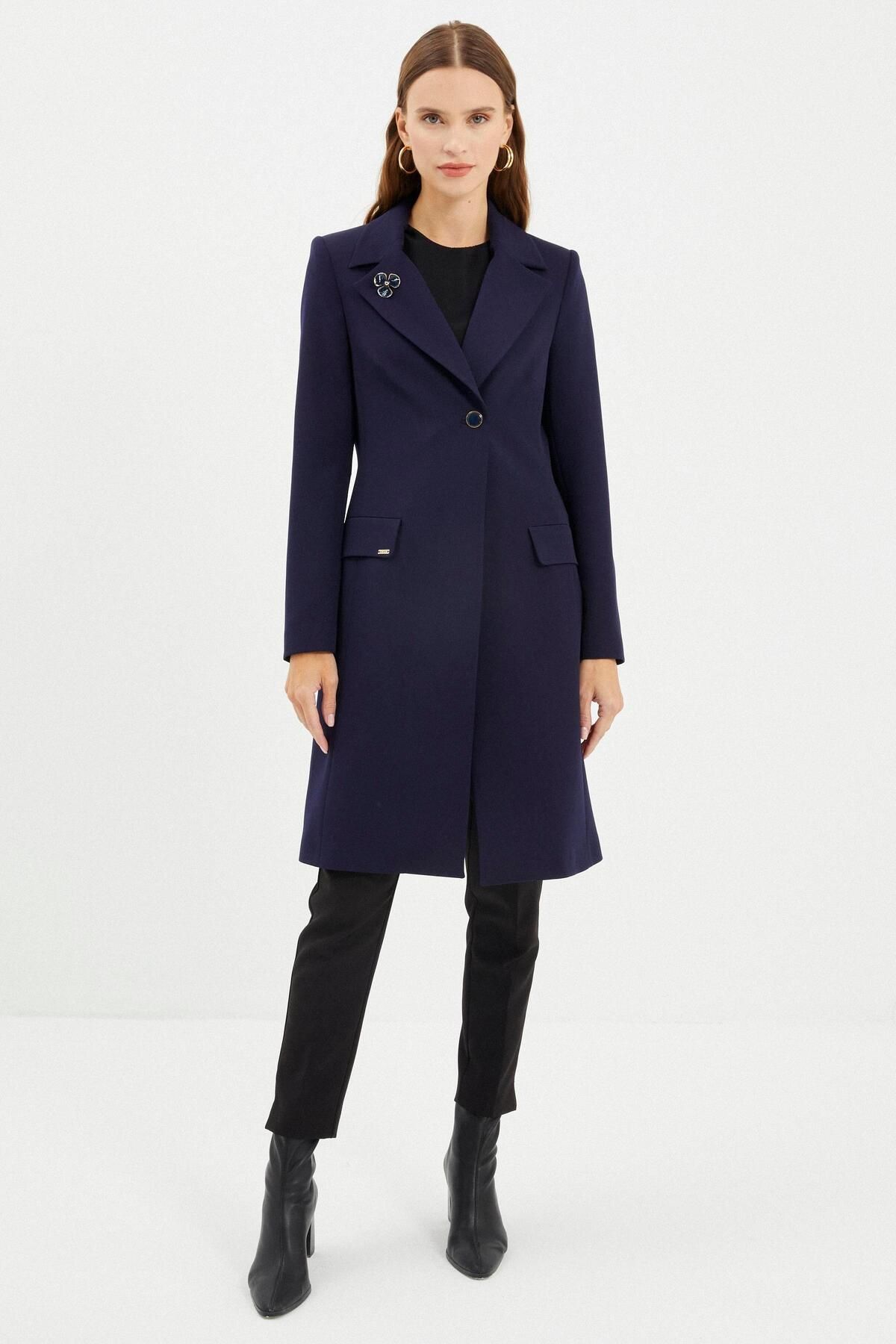 Dark blue long coat sales