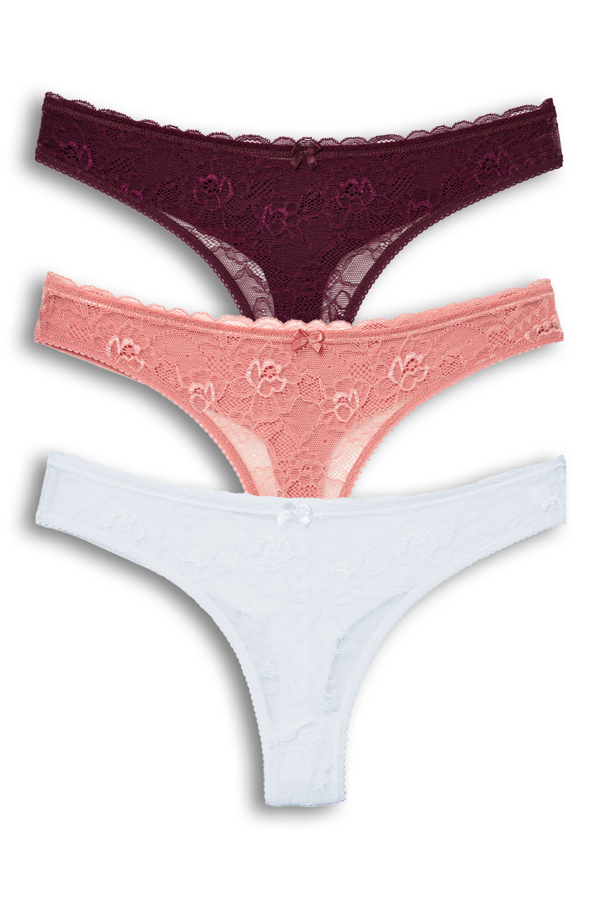 3-Pack Front Lace Back Double Layer Cotton Thong Women's Briefs