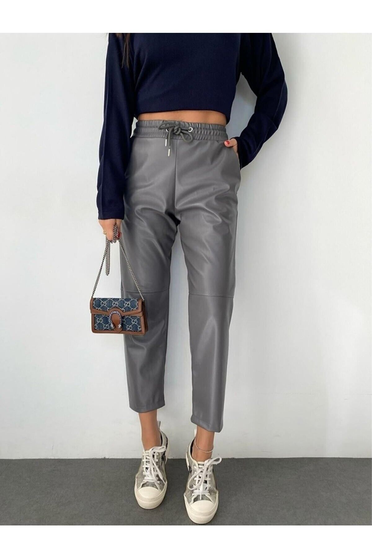 Grey leather trousers womens new arrivals