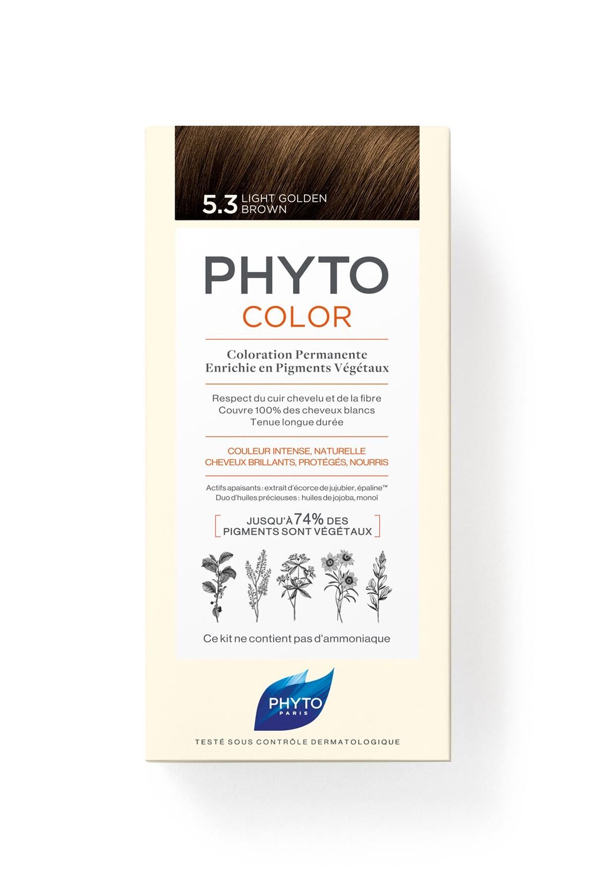 Phyto رنگ موی گیاهی دائمی بدون آمونیاک فیتوکالر شماره 5.3 رنگ طلای شاه بلوطی روشن