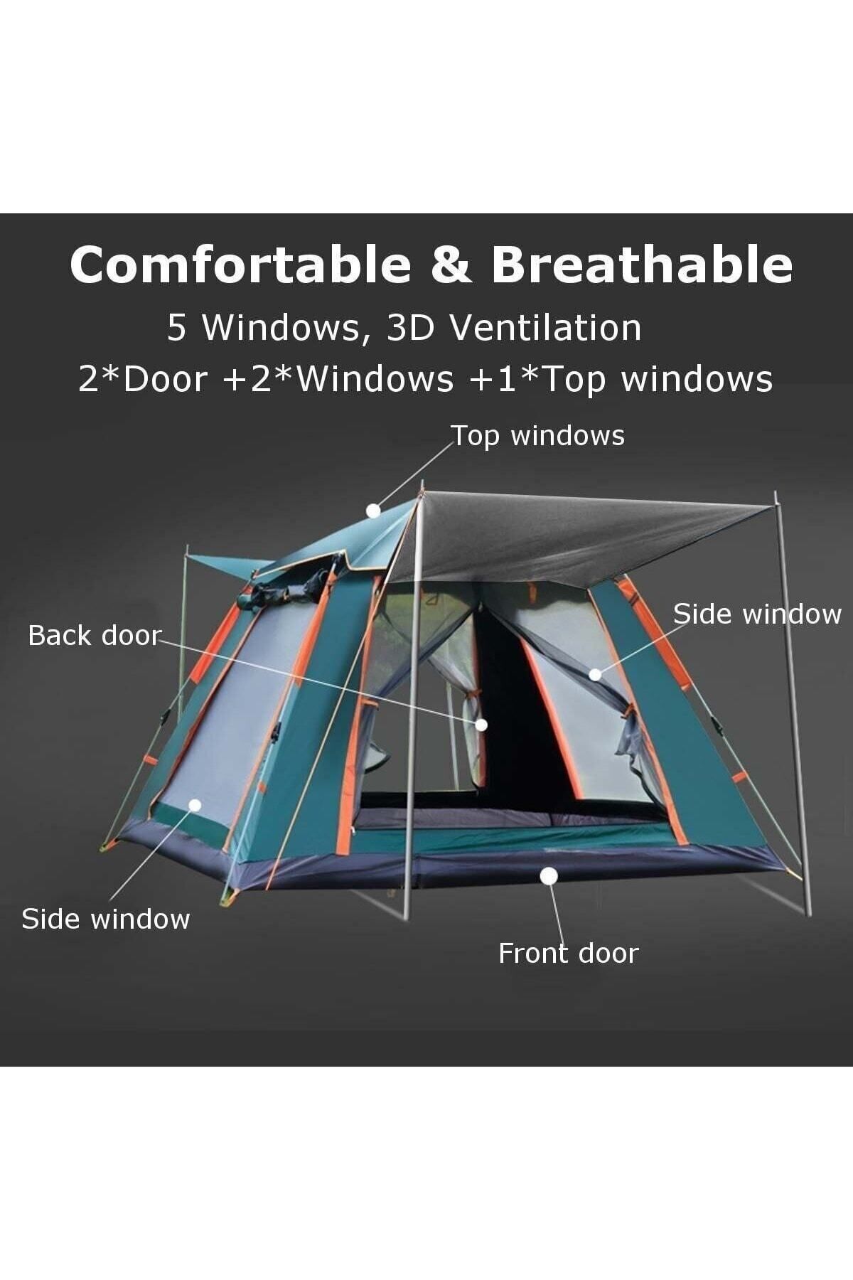 PİNK İTHALAT 4 Kişilik Tam Otamatik Tenteli Kamp Çadırı Portatif Anti-uv Su Geçirmez Outdoor Plaj Piknik Çadırı