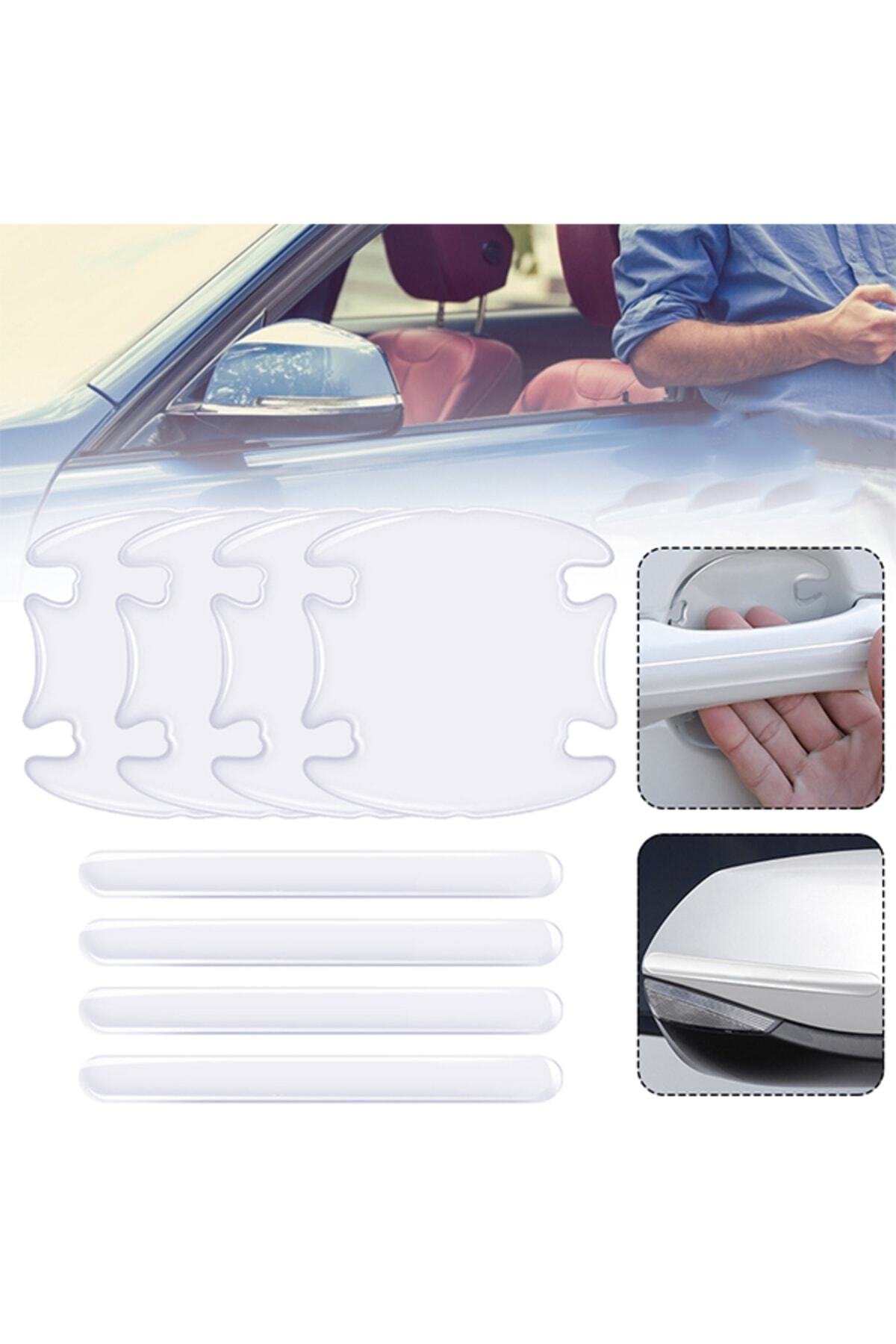 MeyZone Oto Araç Kapı Kolu Koruyucu Boya Çizik Önleyici Şeffaf Film 4+4 Kapı Ayna Koruyucu Jel