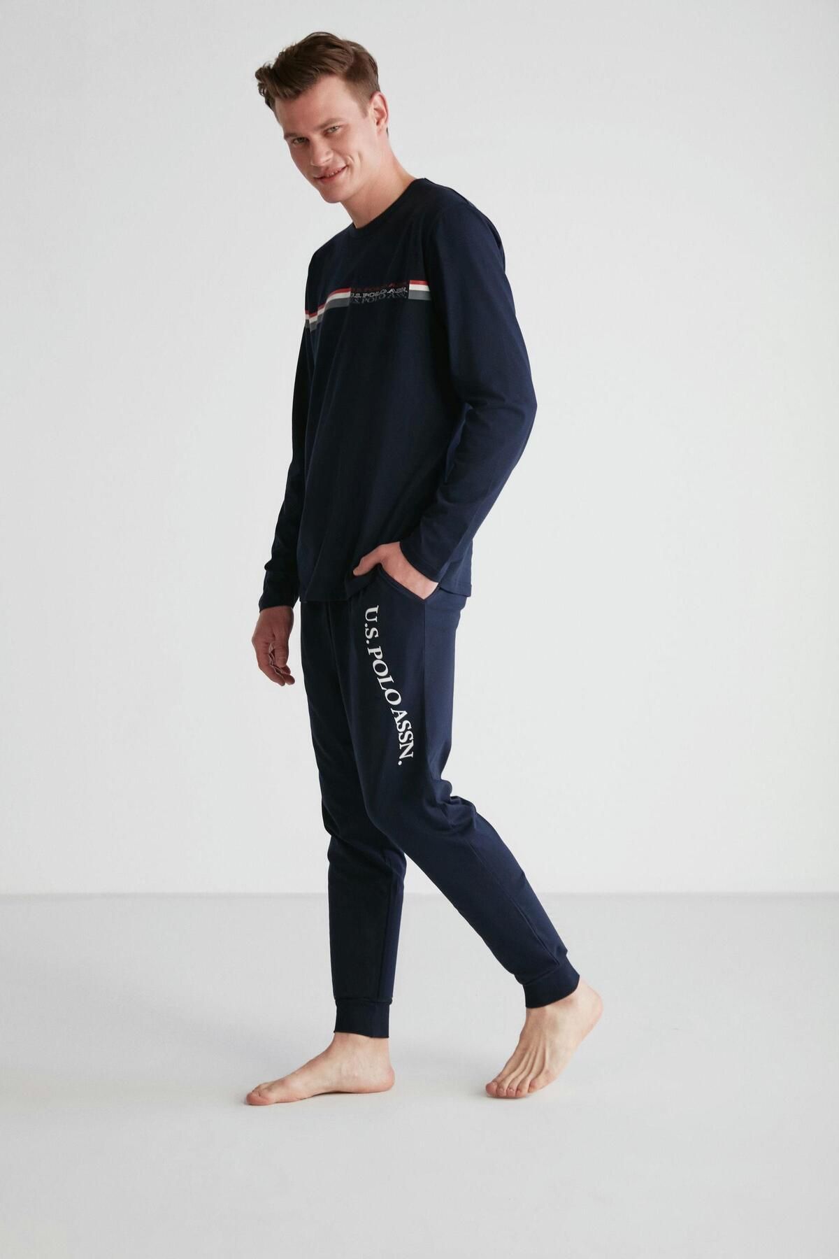 ست پیژامه آبی مردانه لباس خواب یقه گرد سرمه ای U.S. Polo Assn.