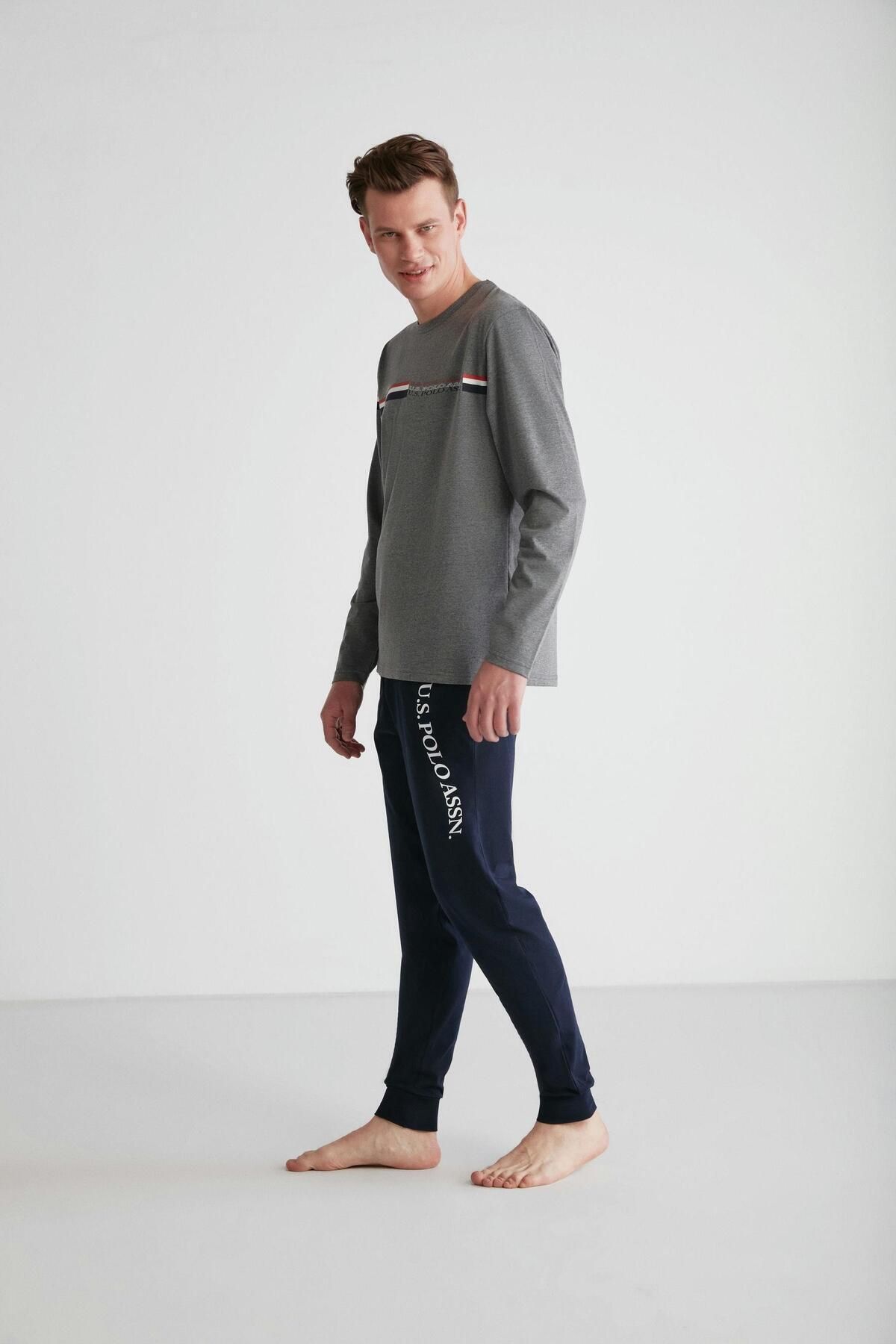 ست پیژامه خاکستری مردانه لباس خواب یقه گرد آنتراسیت U.S. Polo Assn.