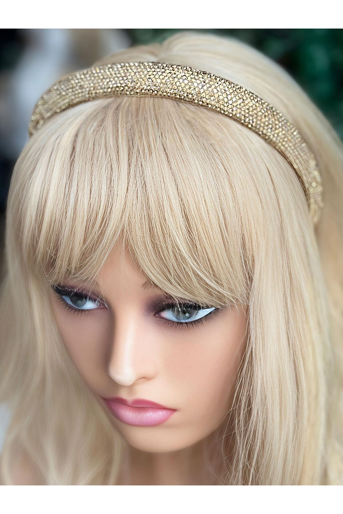Trend moda lüks kristal gold altın sıra taşlı bombeli şişkin yüksek geniş taç helen model kadın tacı 4