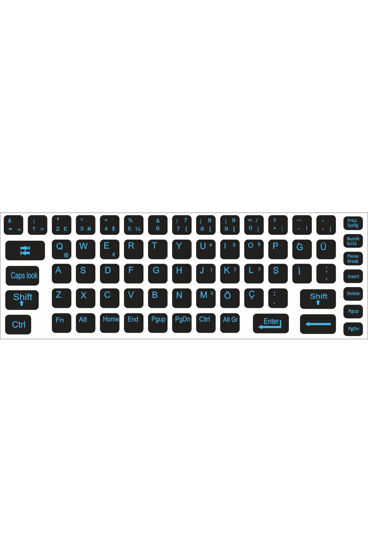 Klavye Sticker, Türkçe Q Klavye Etiketi Laptop Pc Sticker Mavi 3