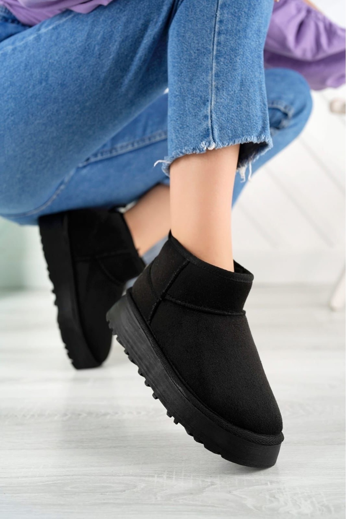 meefshoes Dámské mini kozačky s hustou podrážkou kožešiny uvnitř