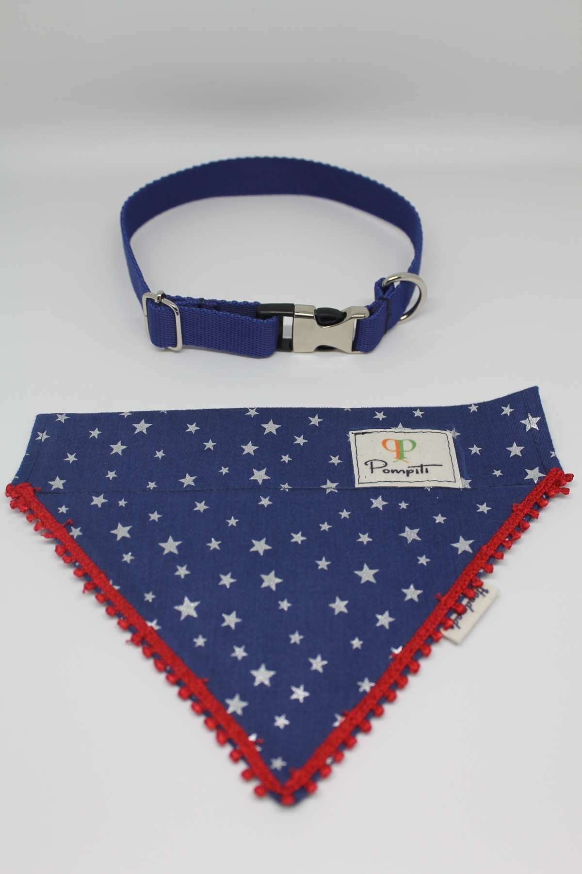Ayarlanabilir ve Değiştirilebilir Evcil Hayvan Köpek Tasma ve Fular Yıldız Desenli Mavi