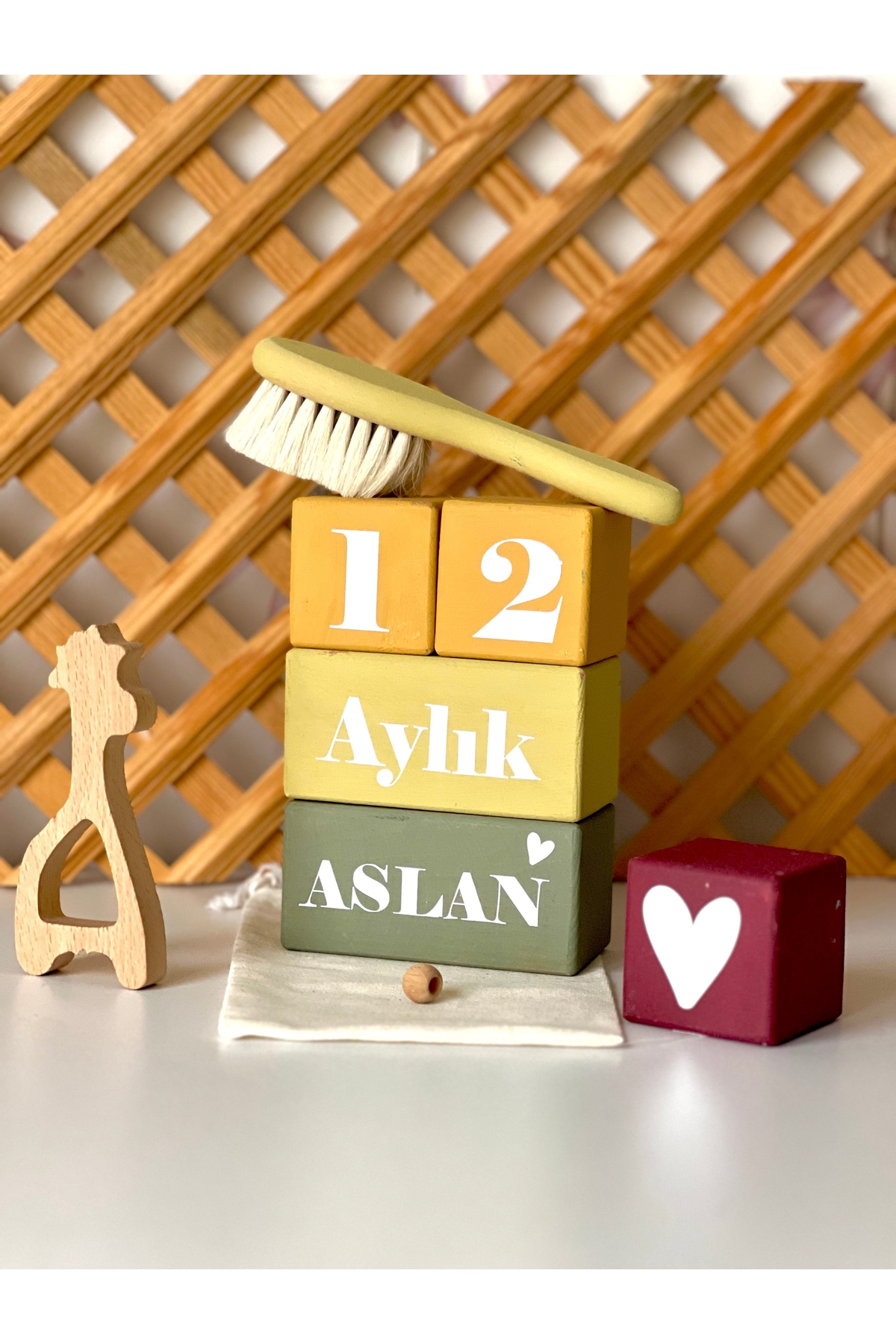 Renkli anne bebek anı küpü ve bebek saç fırçası seti