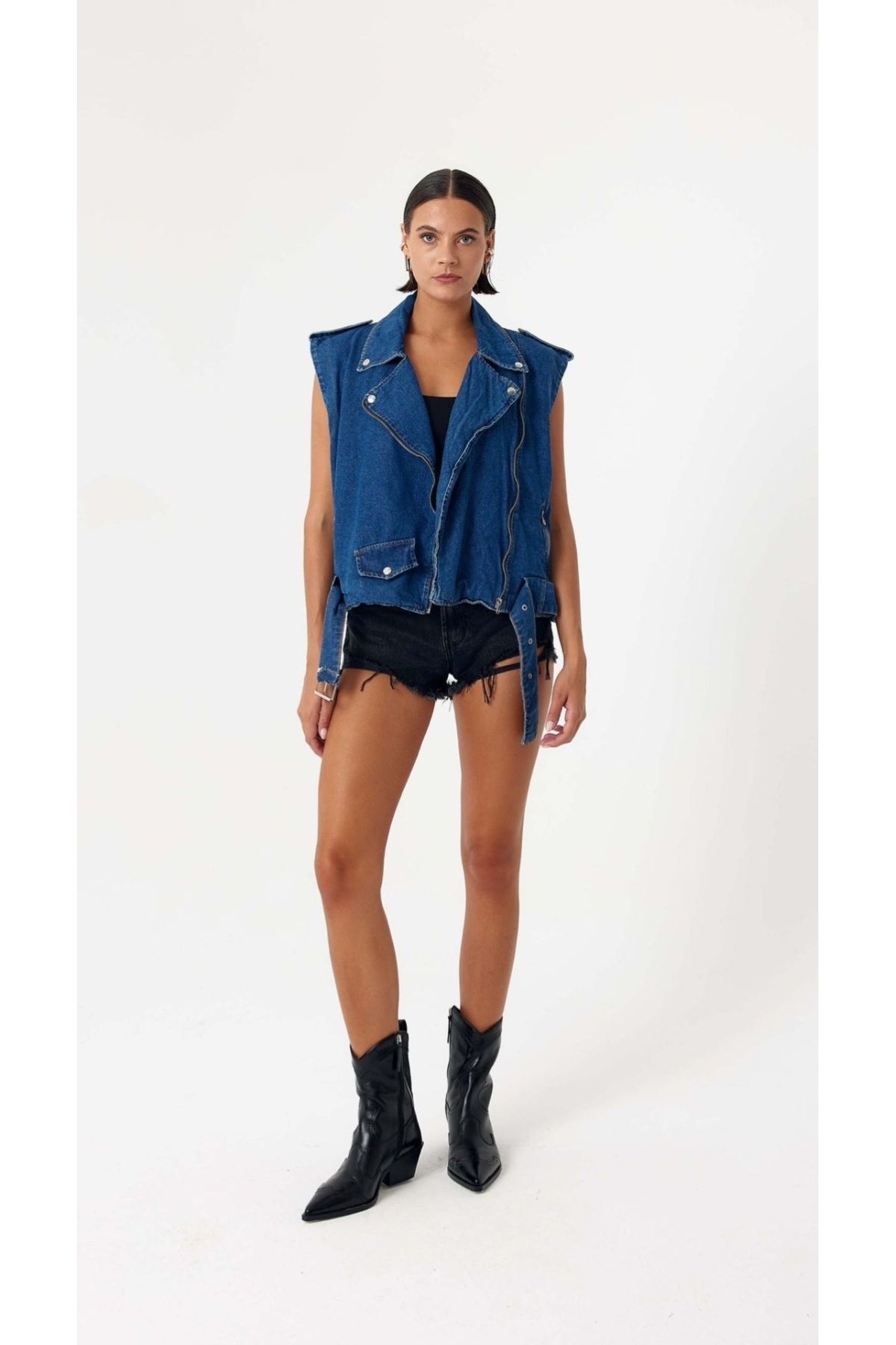 Denim on sale leather vest