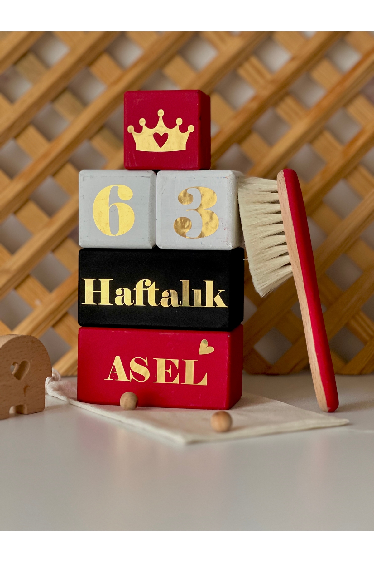 Renkli gold anne bebek anı seti isimli tarak seti dekor