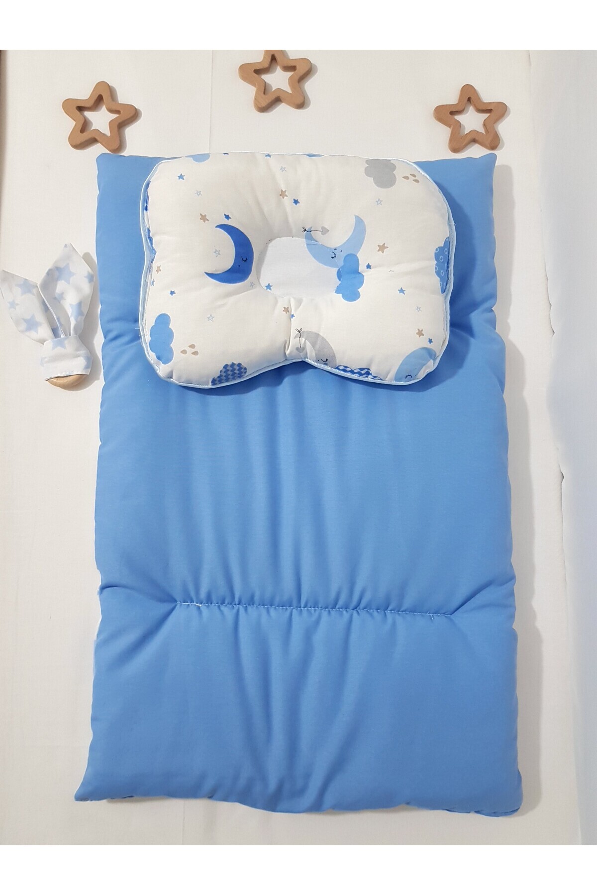 bebek_iklimi Çift Taraflı Alt Açma Minderi Mavi ( BAŞ DÜZELTME YASTIĞI ve DİŞ KAŞIYICI AHŞAP HALKA HEDİYELİ ) fotoğrafı 2 (önizleme)