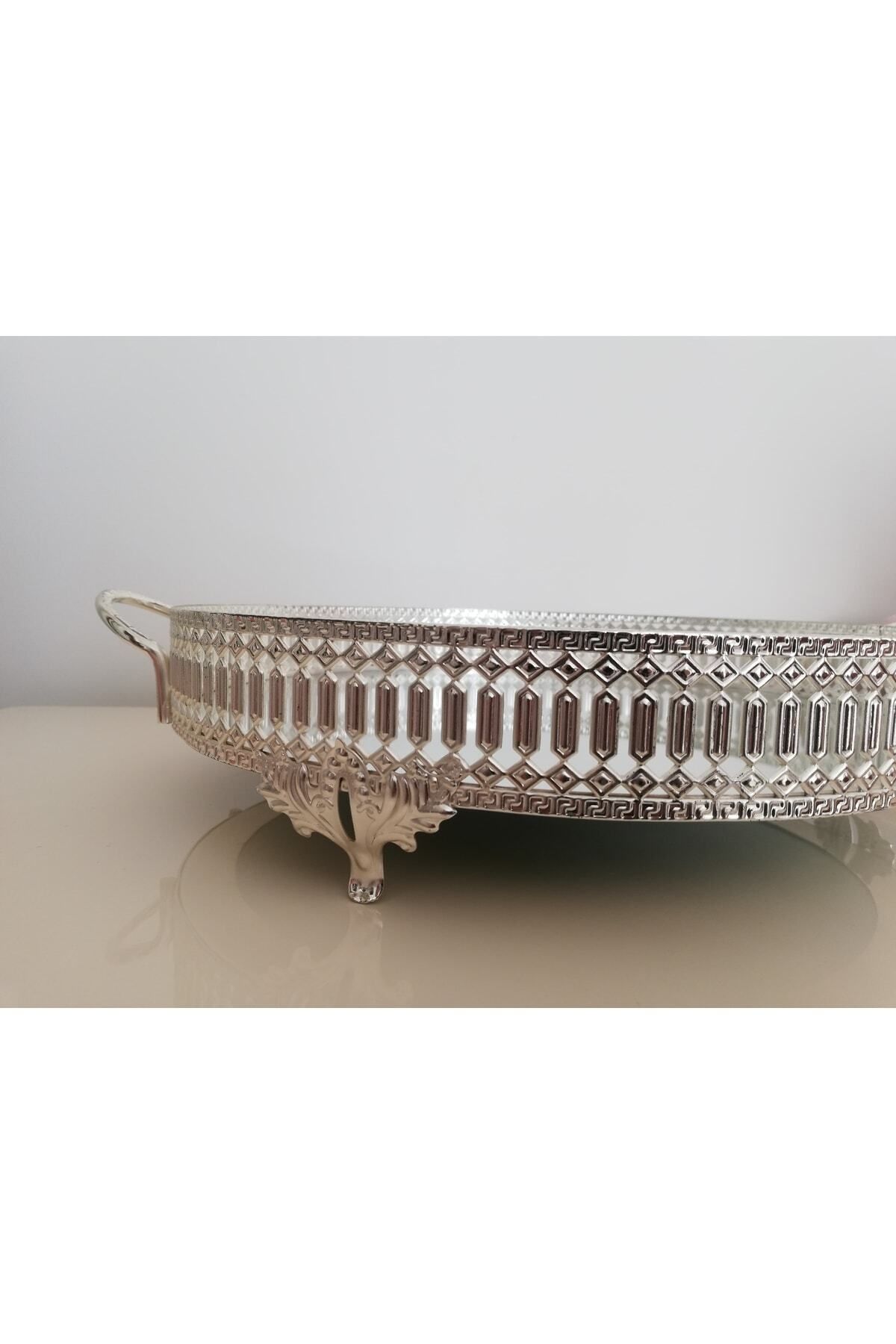 NEXTSELL-Silver Color Decorative Presentation Tray with Round Mirror 2