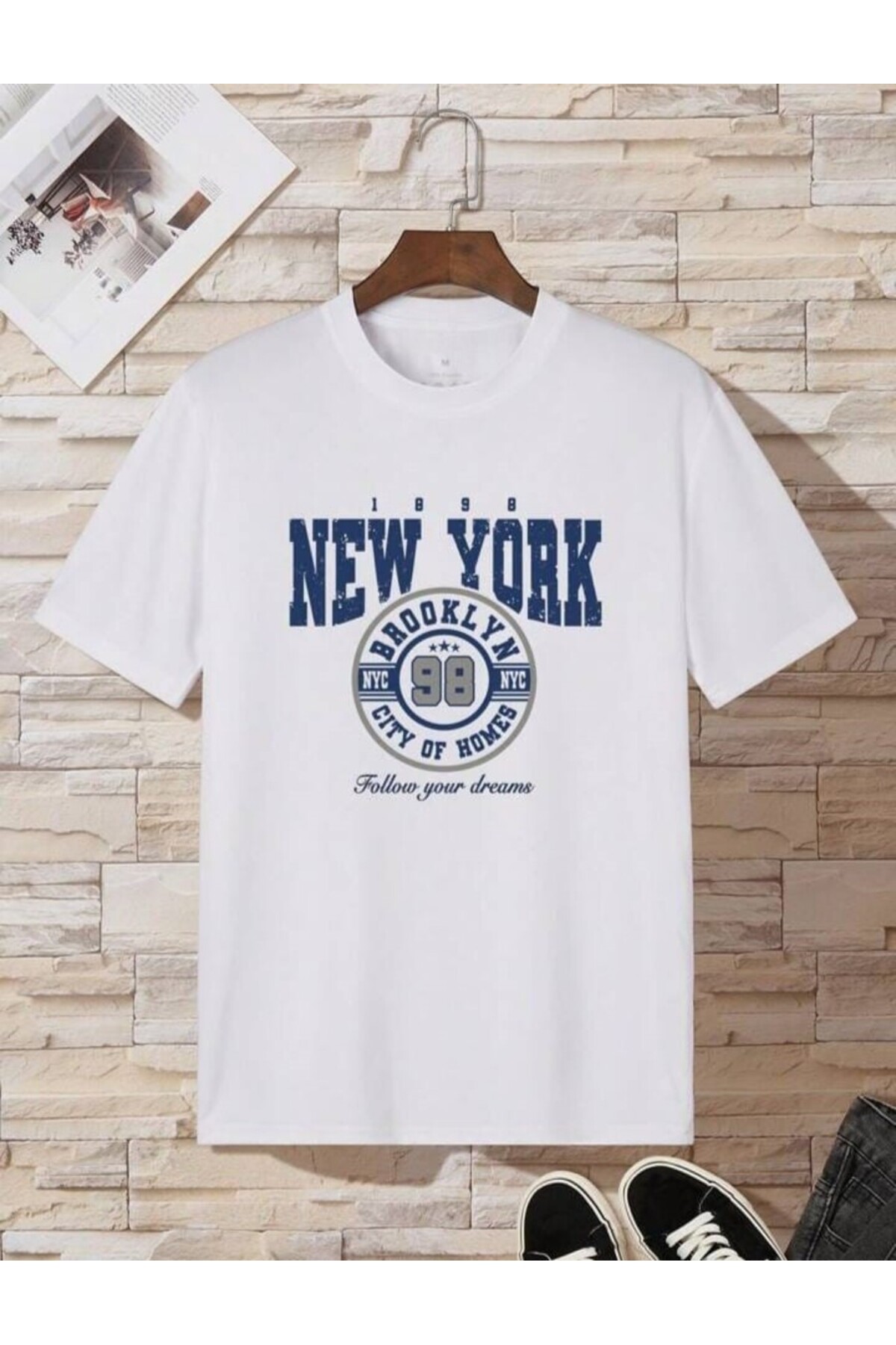 STIL-X NEW YORK PRINTED CREW NECK, COTTON, WHITE TSHIRT