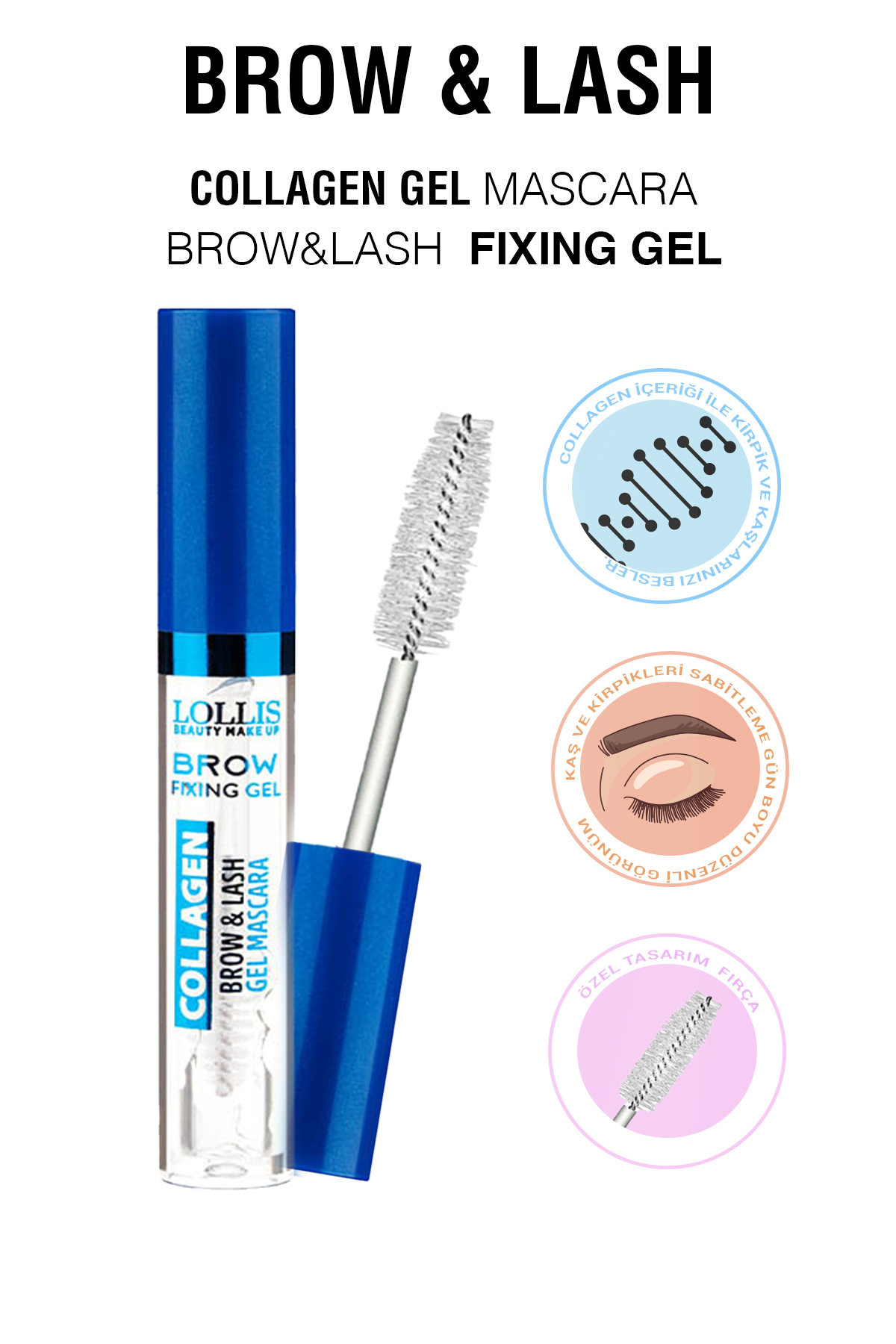 Lollis Brow & Lash Collagen Gel Mascara / Kolajen Kaş & Kirpik Jel Maskara / Jel Rimel/ Şeffaf Jel Maskara — نارنجی jel  maskara