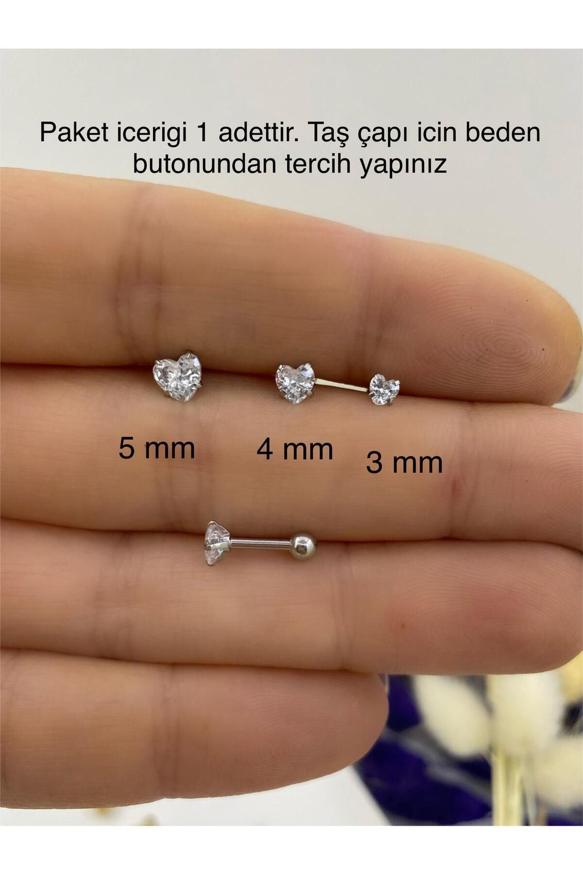 CERRAHİ ÇELİK PASLANMAZ ZİRKON TAŞLI 1 ADET KALP PİERCİNG KÜPE
