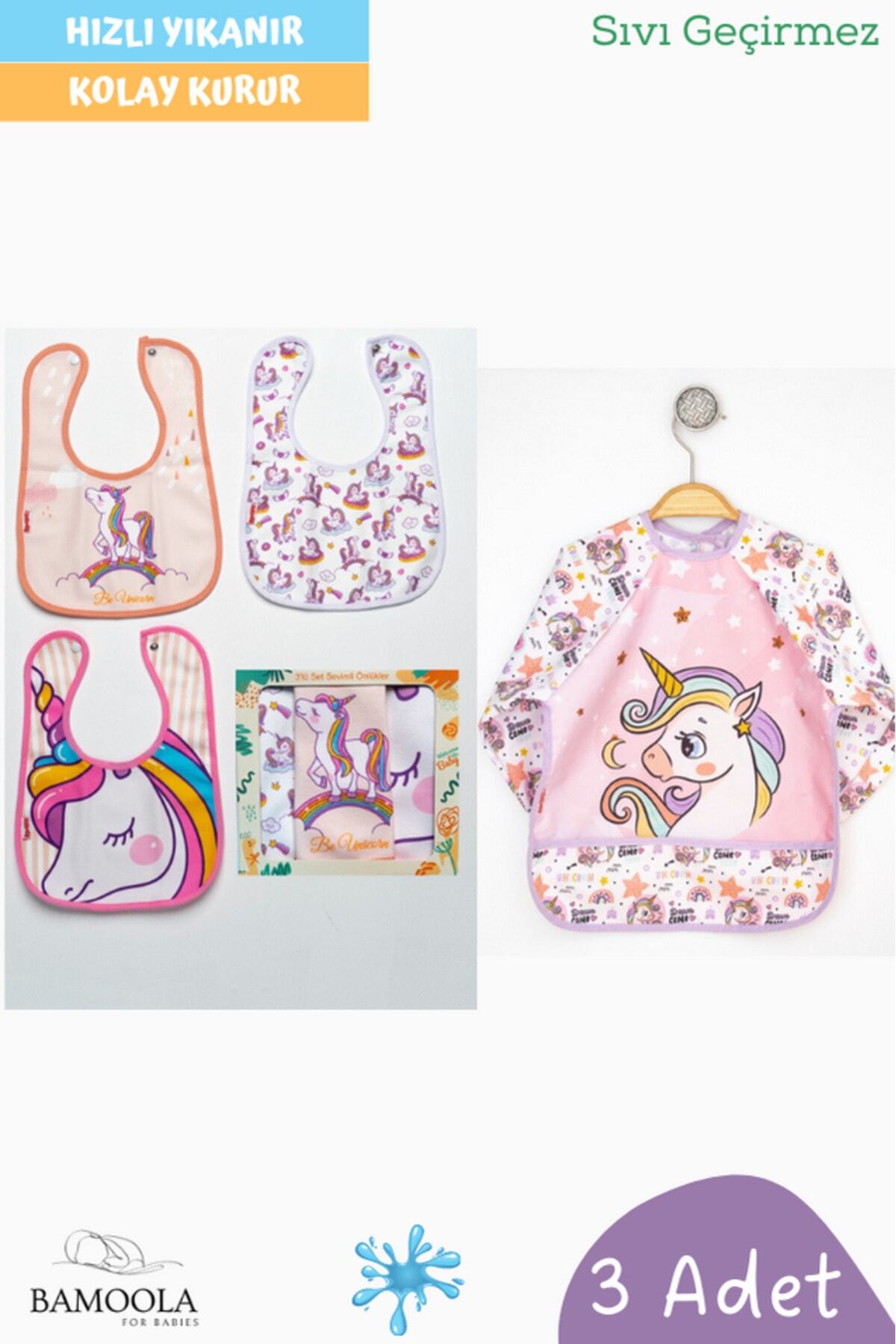 4-Piece Unicorn Patterned Long Sleeve Baby Bib (3 Sleeveless + 1 Sleeve)