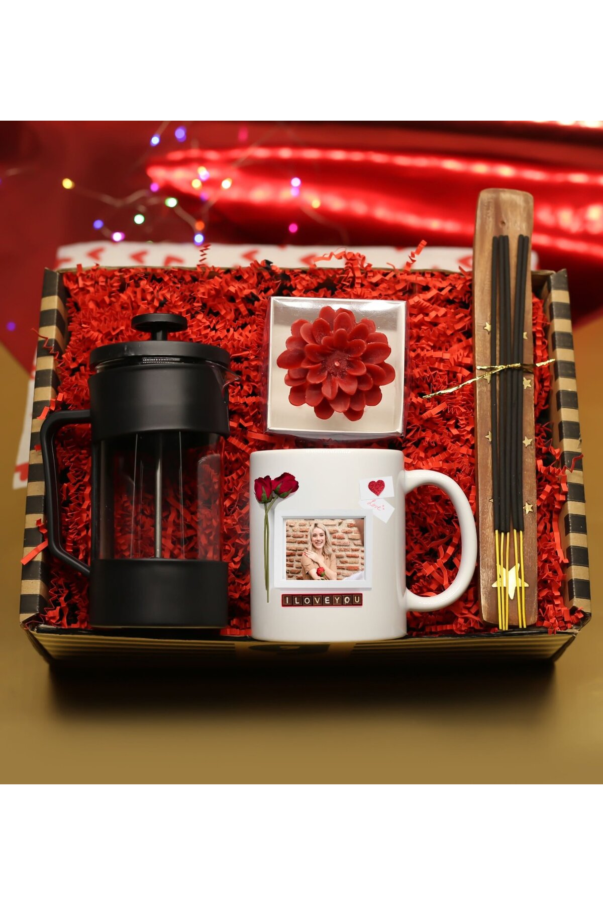 VALENTINE'S DAY Personalized Photo Mug & Glass & French Press & Candle & Incense Gift Set