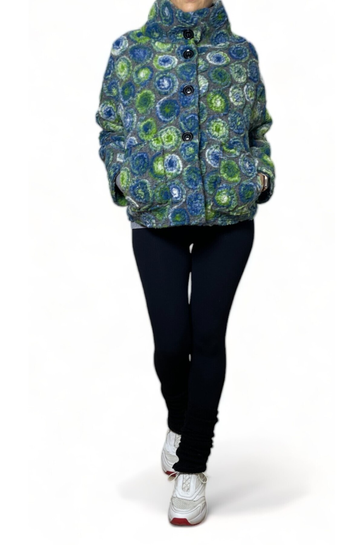 Lined Blue Spiral Patterned Felt Jacket/Coat