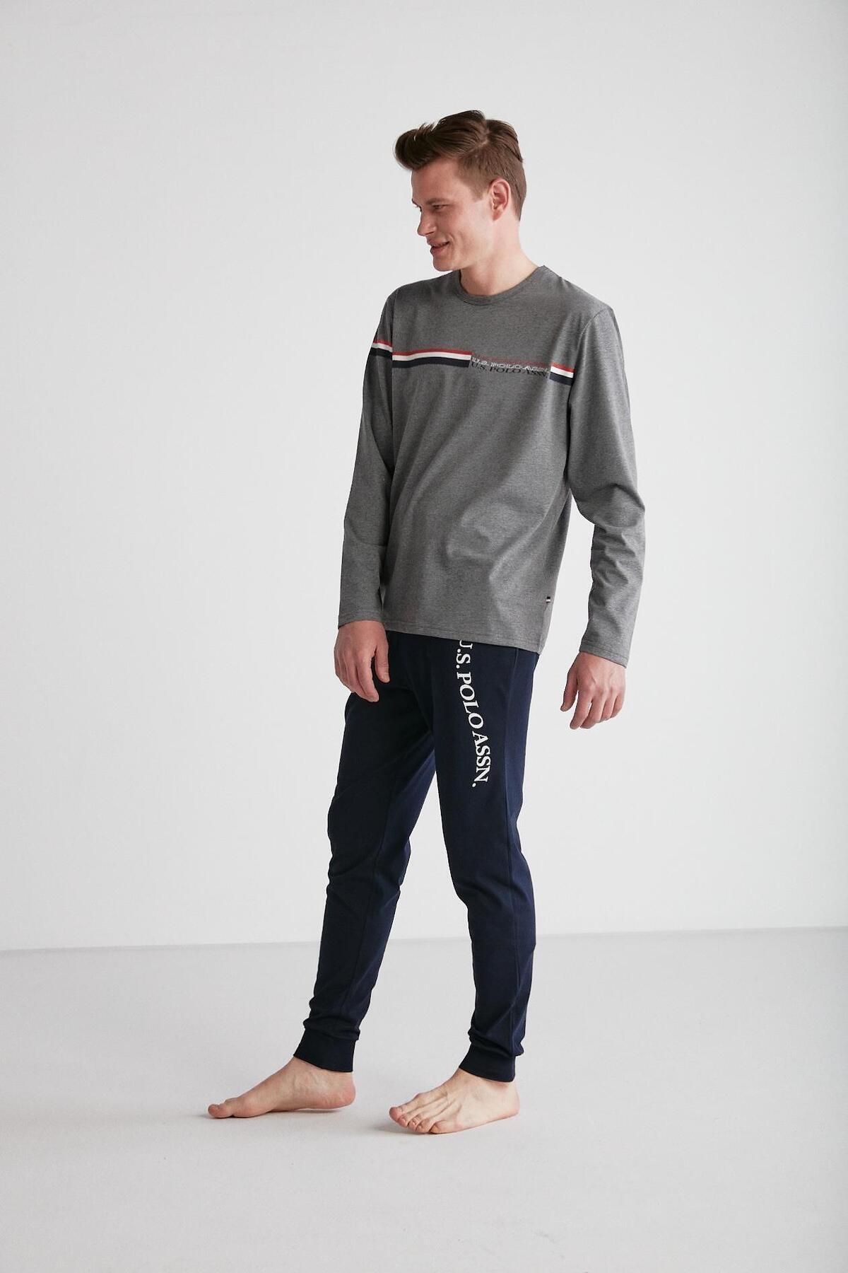 ست پیژامه خاکستری مردانه لباس خواب یقه گرد آنتراسیت U.S. Polo Assn.