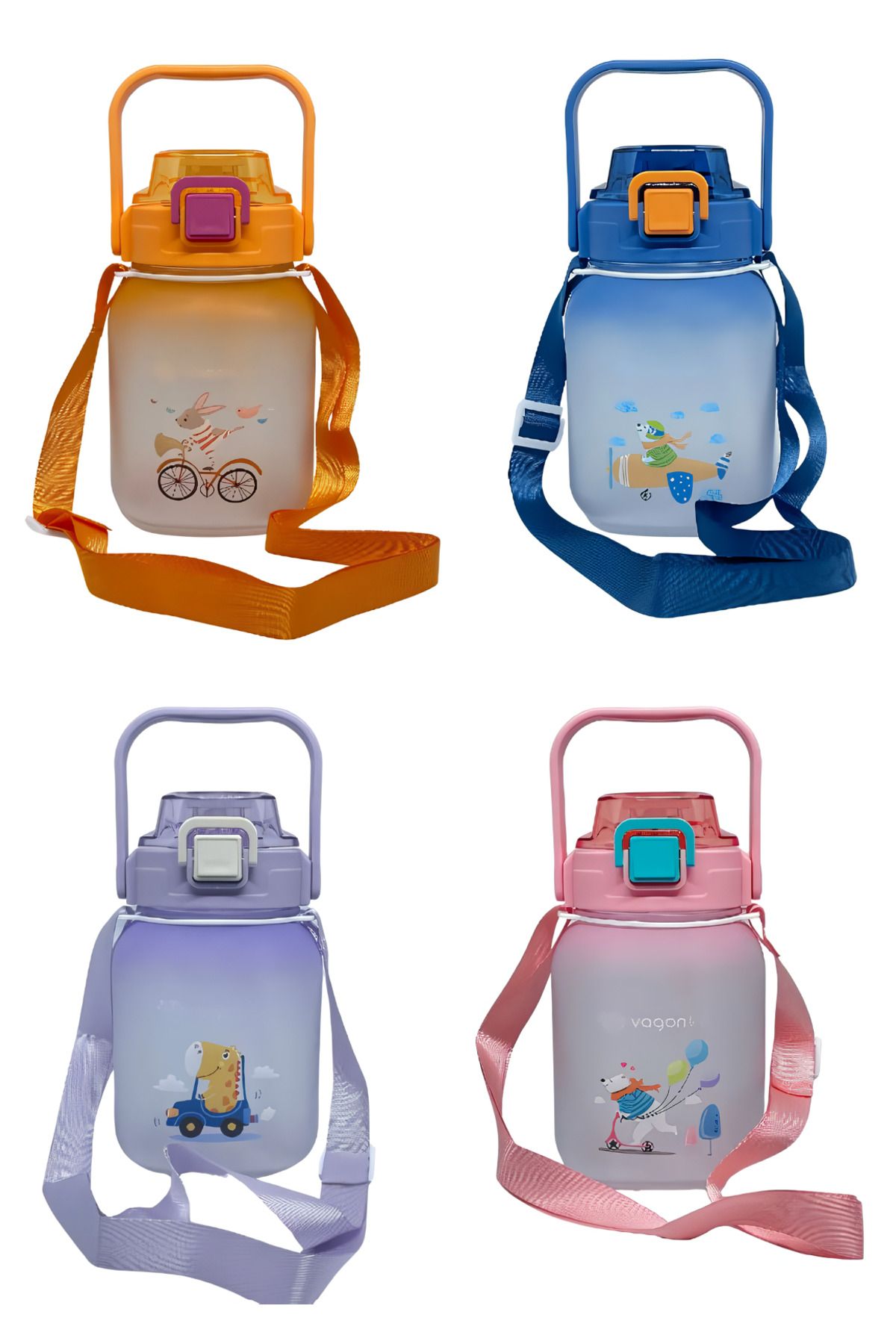 Vagonlife-1100ml with/without Straw Use Cute Animals Patterned Hanging Flask with Handle 2275 4