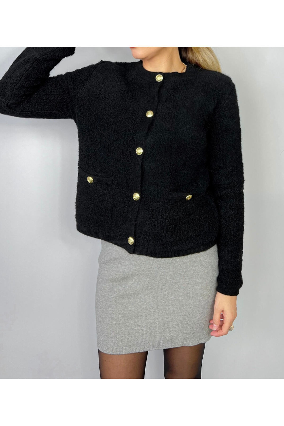 winter club  Kadın Cepli Buklet Hırka 1452 - Görsel 4