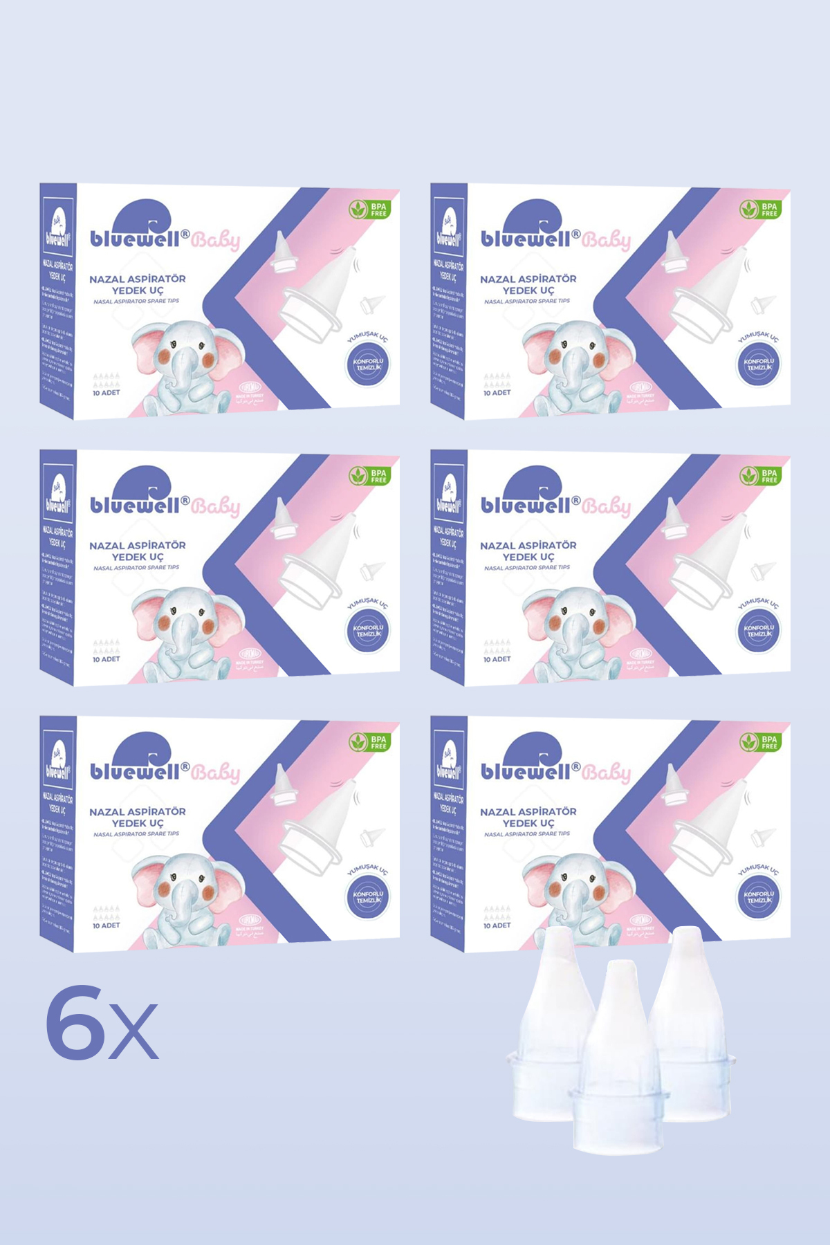 BLUEWELL Otribebe Brunobaby Nazal Burun Aspiratör Uyumlu 10adet Ekstra Yumuşak Uçlu 6 Adet