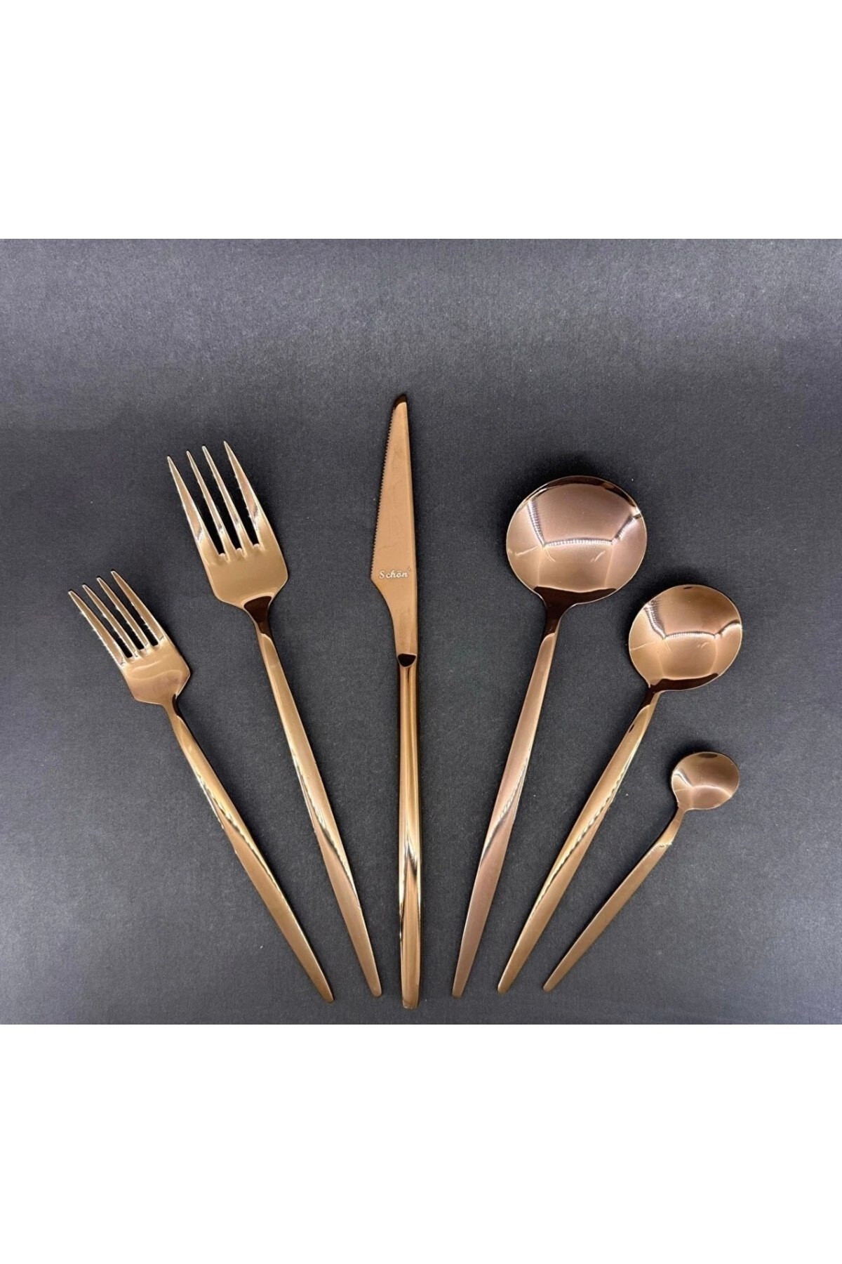 SCHÖN MUTFAK-MAIN MODEL 30 PIECES GLOSSY COPPER PLATED SPOON FORK KNIFE SET 1
