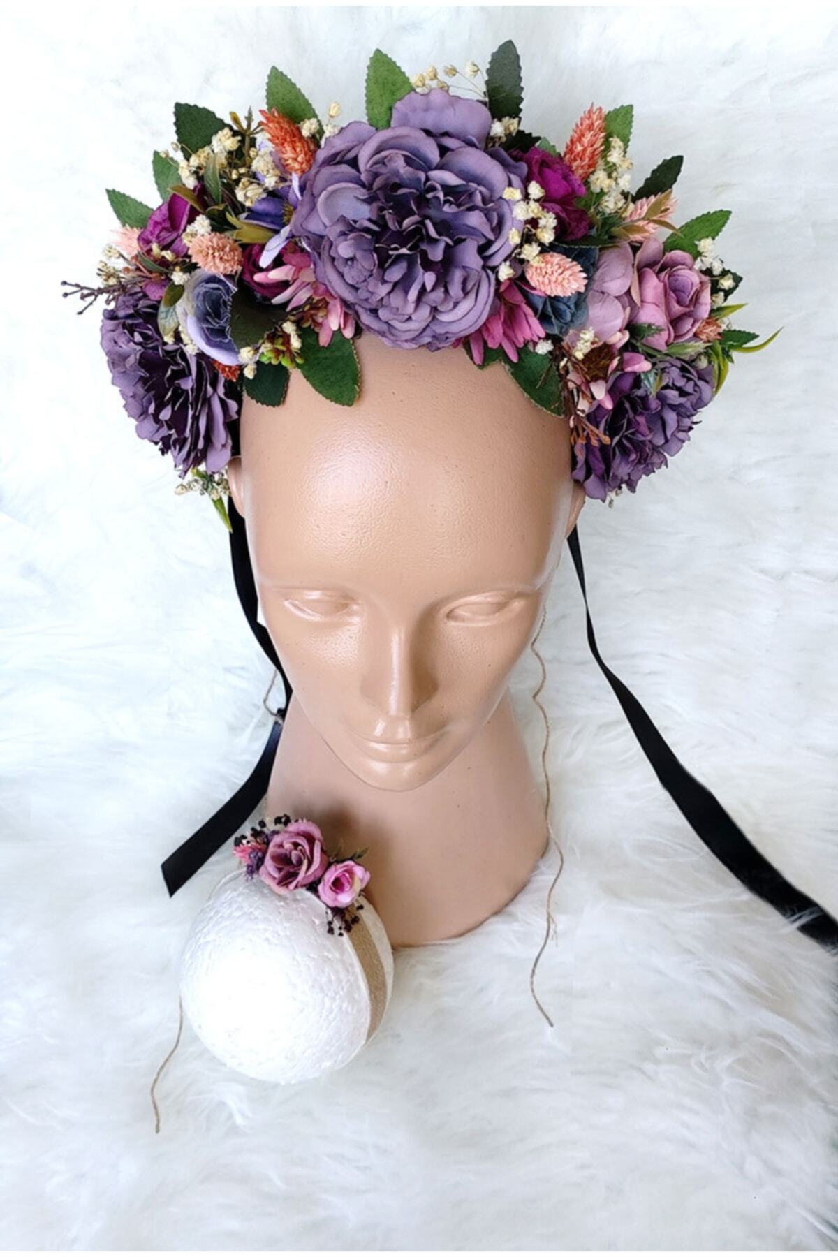 htk butik Çiçekli Taç, Anne Bebek Lohusa Tacı, Bebek Tacı, Bebek Saç Bandı, Lohusa Seti, Hastane Tacı fotoğrafı 3 (önizleme)