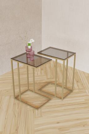 Evka Mobilya İkili Everly C Sehpa Gold Füme Cam