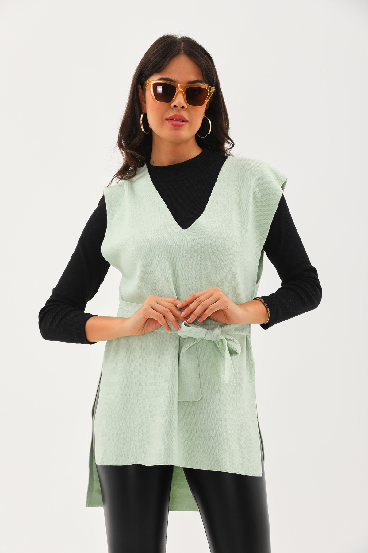 Women's Belted Poncho Gray
