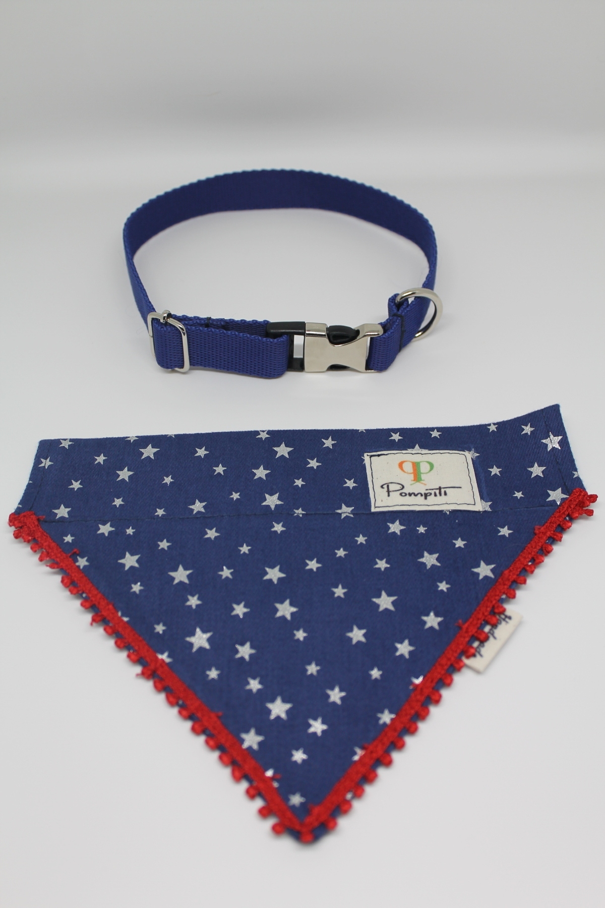 Ayarlanabilir ve Değiştirilebilir Evcil Hayvan Köpek Tasma ve Fular Yıldız Desenli Mavi