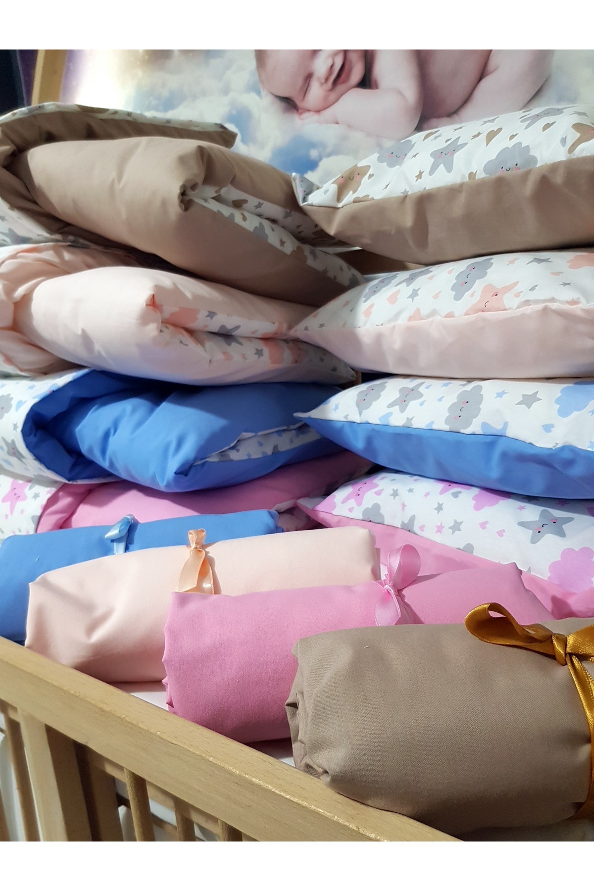 bebek_iklimi 5 Parça Bebek Uyku Seti - Bulut Yıldız Desenli (Her Ölçüye Uygundur - Ayrıntılar Açıklamada) fotoğrafı 4 (önizleme)
